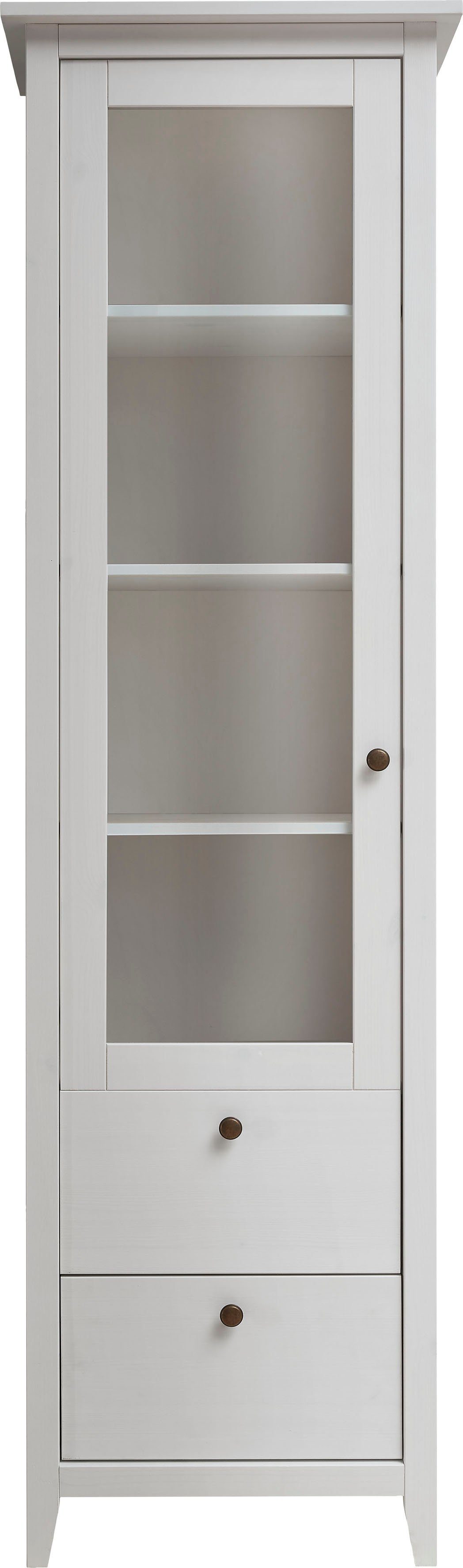 Wohn[glück]lich | Hochschrank 58 Breite Schrank Kiefer Solvita massiv mit by Glastür, Weiß cm, Weiß Infantil Landhaus Vitrine