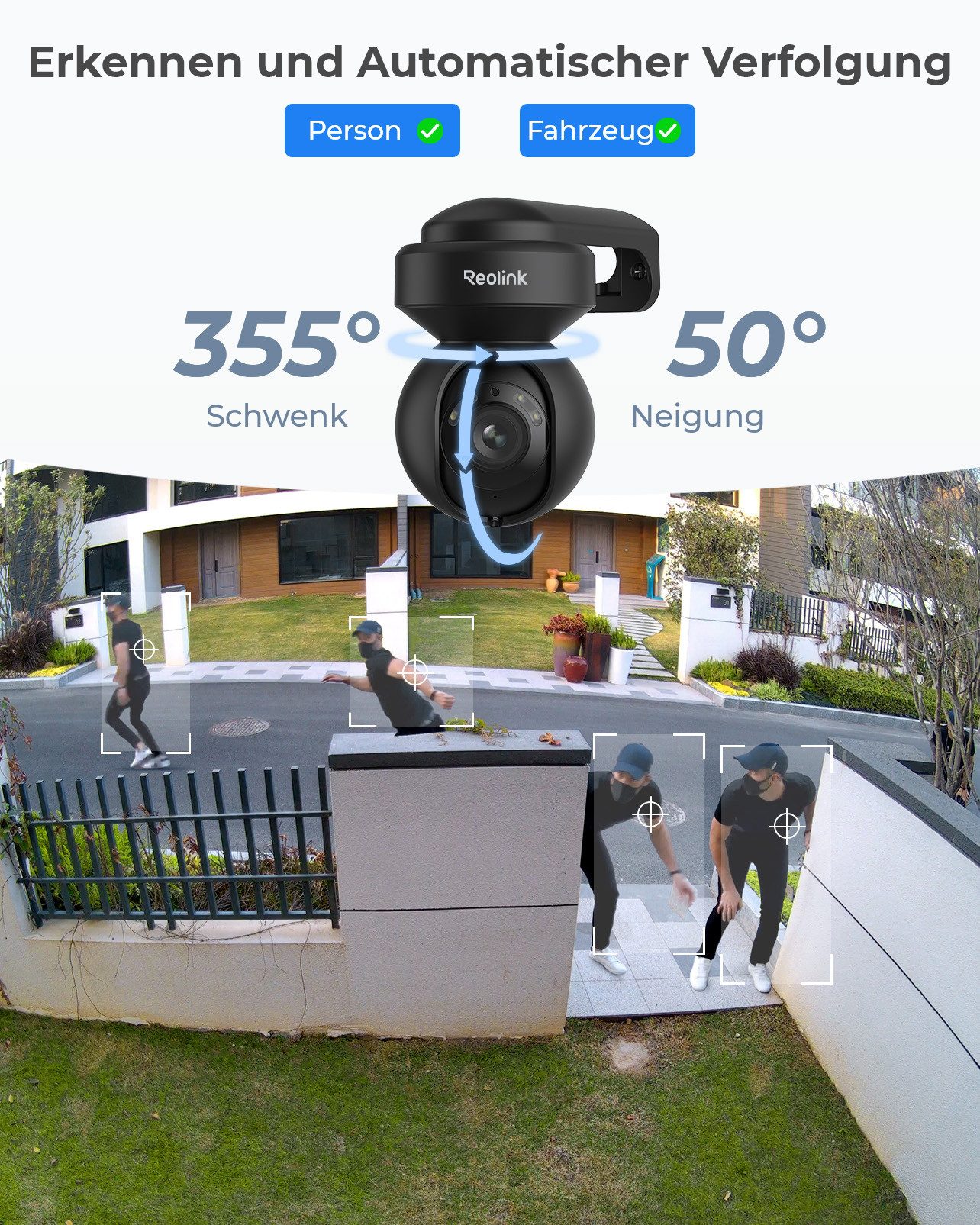 Reolink Überwachungskamera WLAN E1 Serie PT Cam 5MP ProHD AF (Außenbereich, Zoom,Auto-Tracking,2K+,Personen- & Autoerkennung,Farbige Nachtsicht)