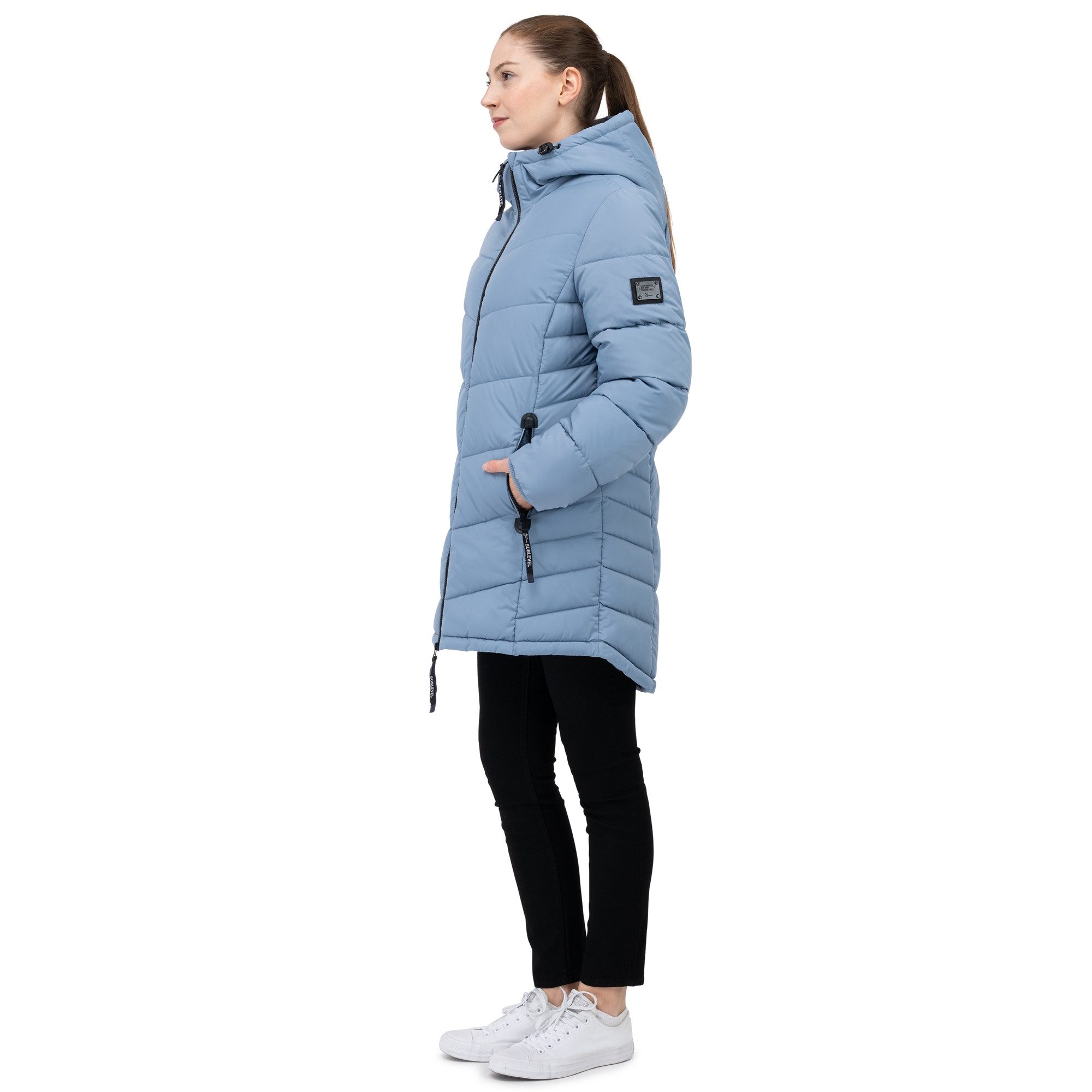 SUBLEVEL Steppjacke Damen Mantel mit Kapuze lange Winter Jacke Parka Stehkragen, Kapuze, flauschig, kuschelig, warm, Outdoor, Mantel