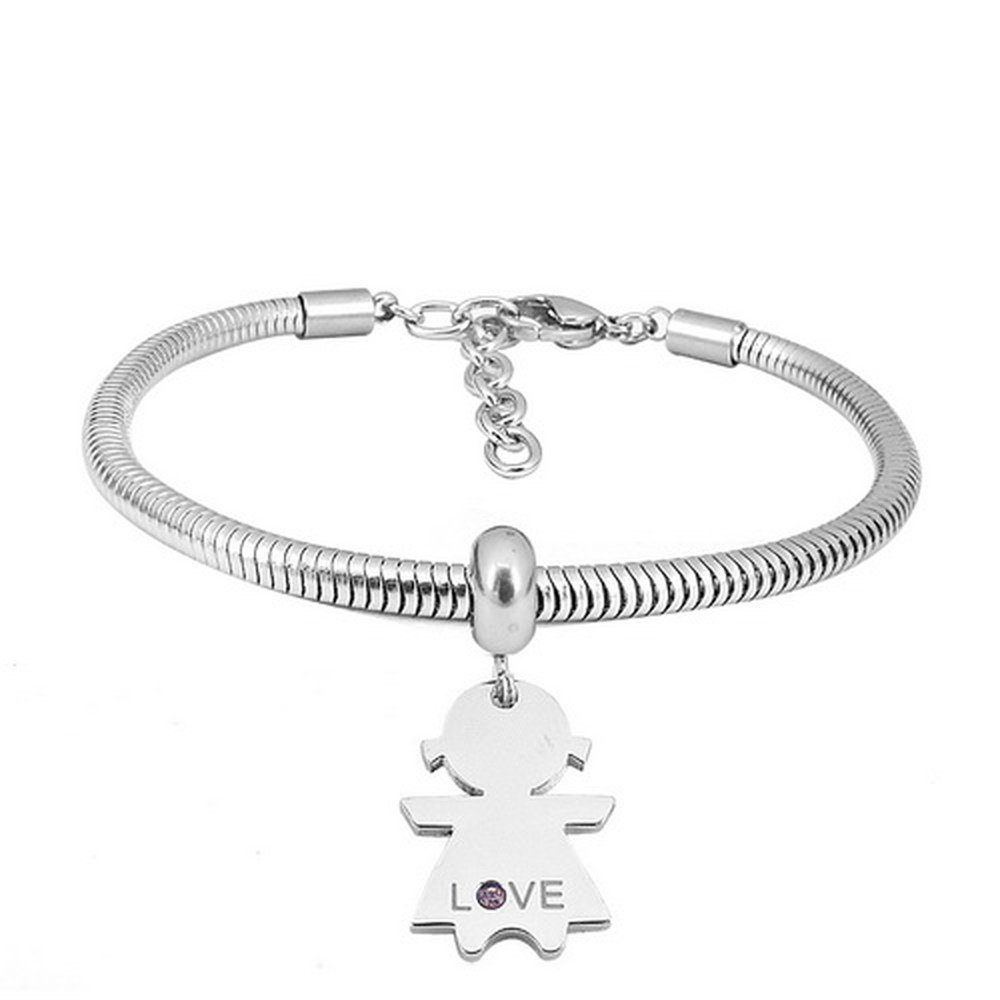 Armband Armband Re Schlangenkette mit Anhänger "Love" Silber Edelstahl Damen