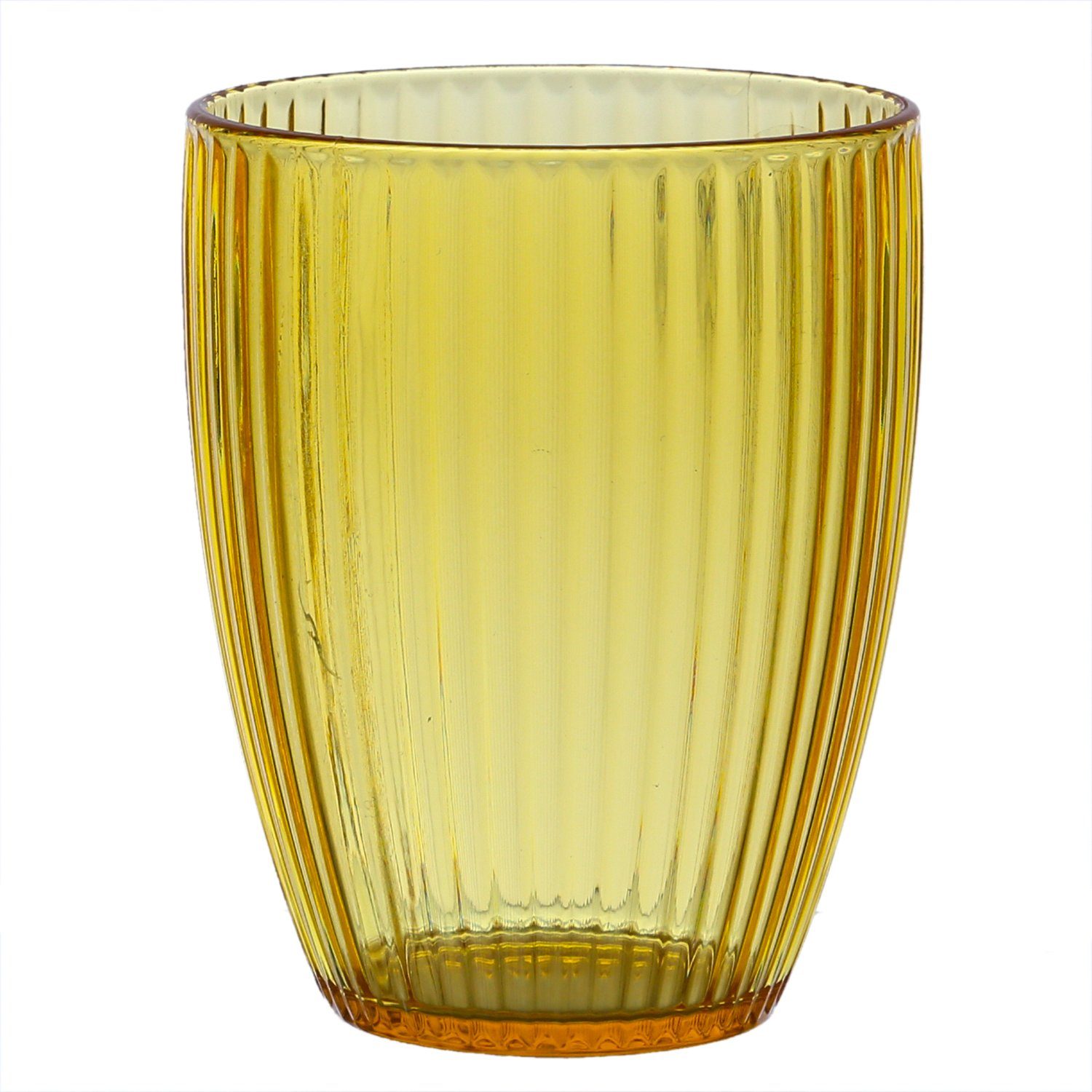 Kunststoff Camping Trinkgläser Becher Wasserglas 430ml mit gelb Stück, MARELIDA Rillen 4 Glas