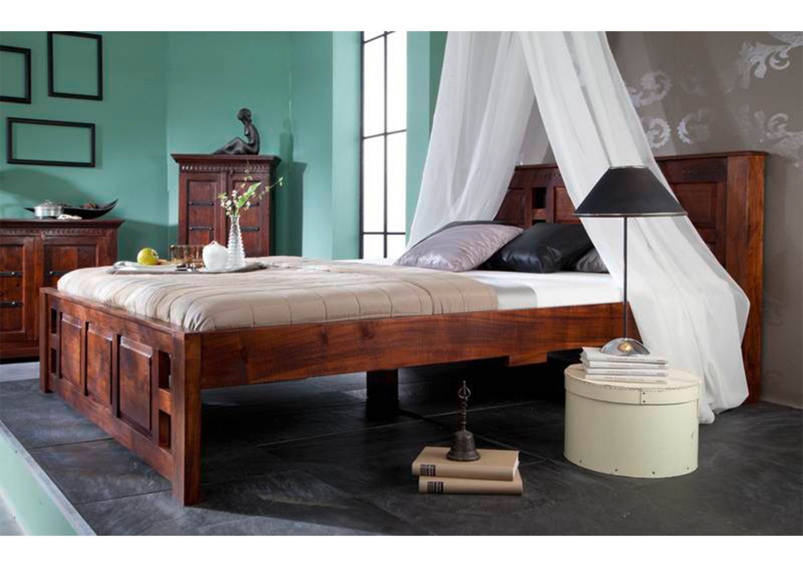 Massivmoebel24 Massivholzbett OXFORD (Bett Akazie 140x200x90 nougat lackiert OXFORD #251), Bett Akazie 140x200x90 nougat lackiert OXFORD #251