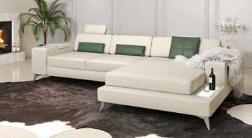 BULLHOFF Ecksofa Ledersofa Ecksofa Designsofa Couch L-Form LED Sofa grün MÜNCHEN III