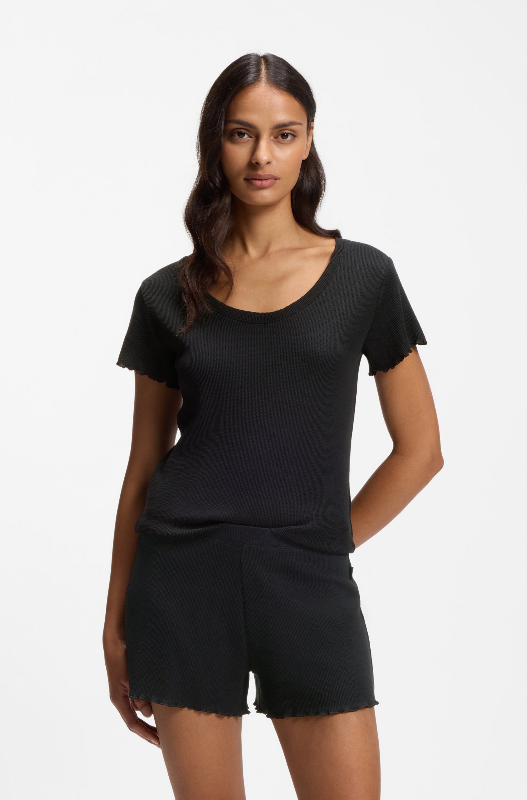 BOSS Pyjamaoberteil Cosy Waffle_T-Shirt aus Baumwoll-Mix mit Waffelstruktur