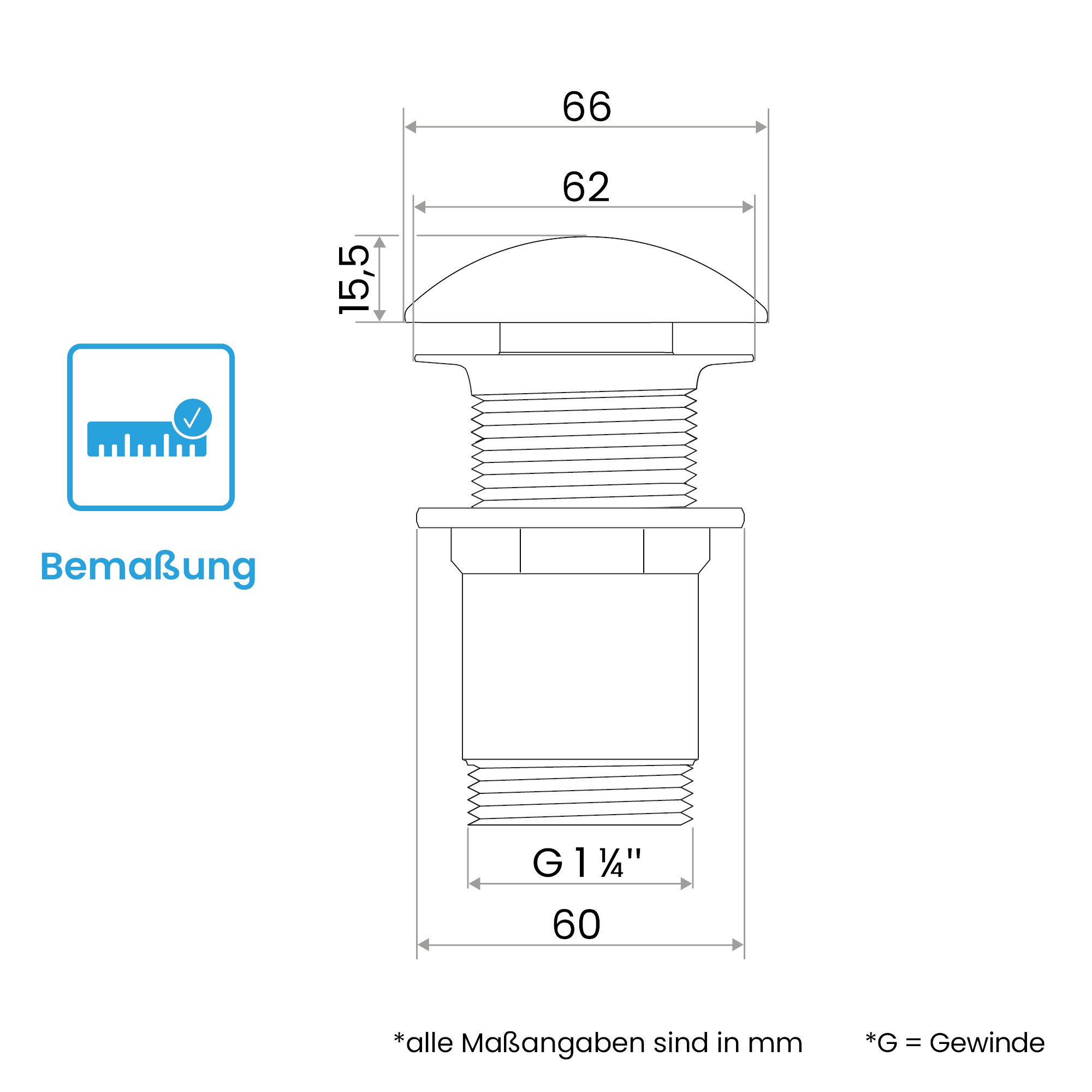 Bächlein Ablaufgarnitur Design Pop Up - mit optimiertem Wasserablauf Werkzeugloser Einbau - Click Clack Funktion