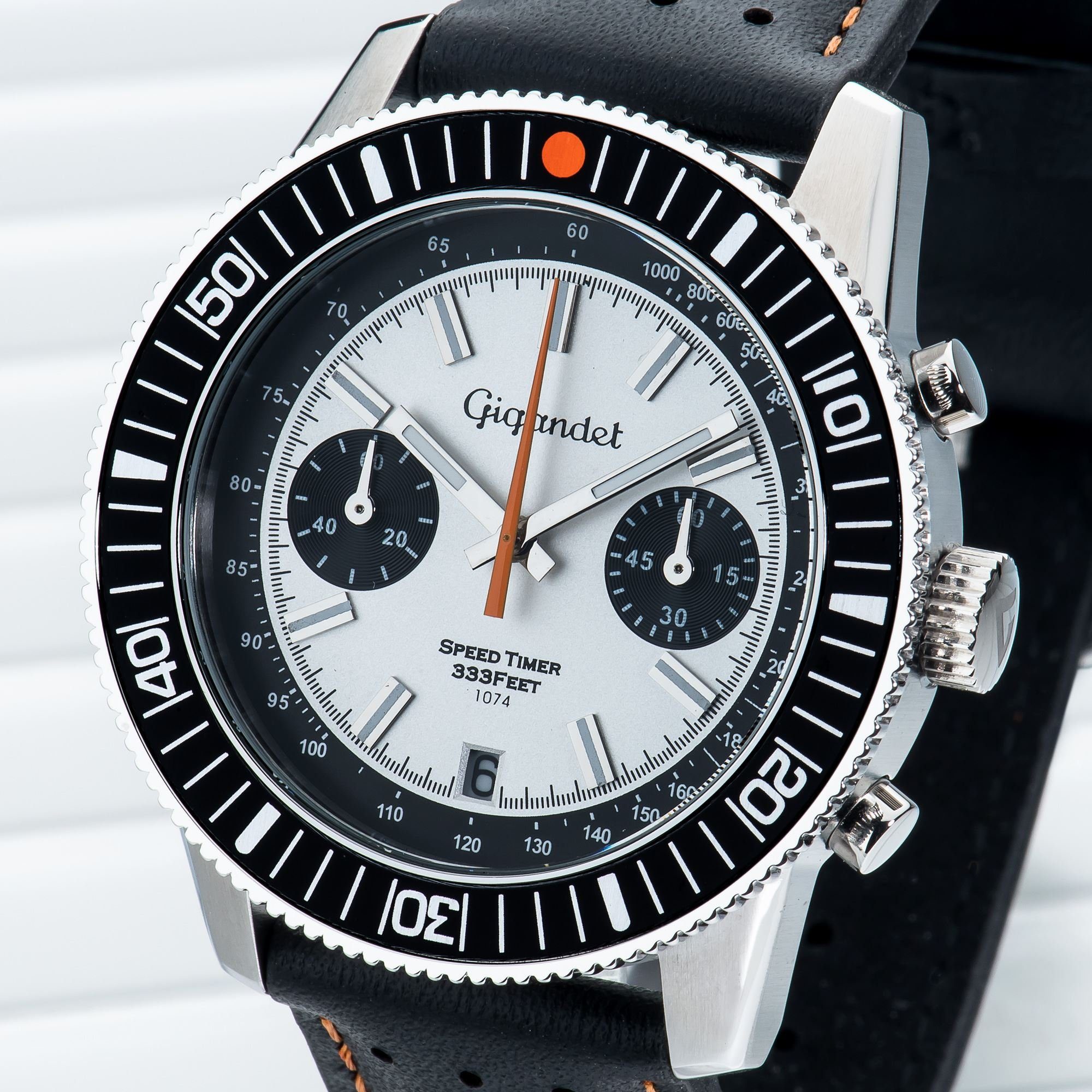Gigandet Chronograph Armbanduhr, Herrenuhr, Sportuhr, 44mm, SPEED TIMER G7-006, Mineralglas, Datumsanzeige, Lederband, 10bar/100m wasserdicht