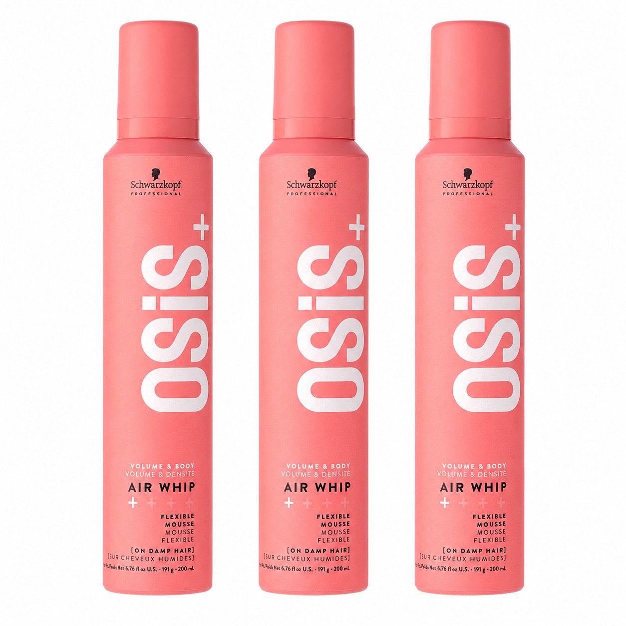 Schwarzkopf Professional Haarstyling-Liquid 3x Schwarzkopf Professional OSiS Air Whip 200 ml, 3-tlg., Mousse
