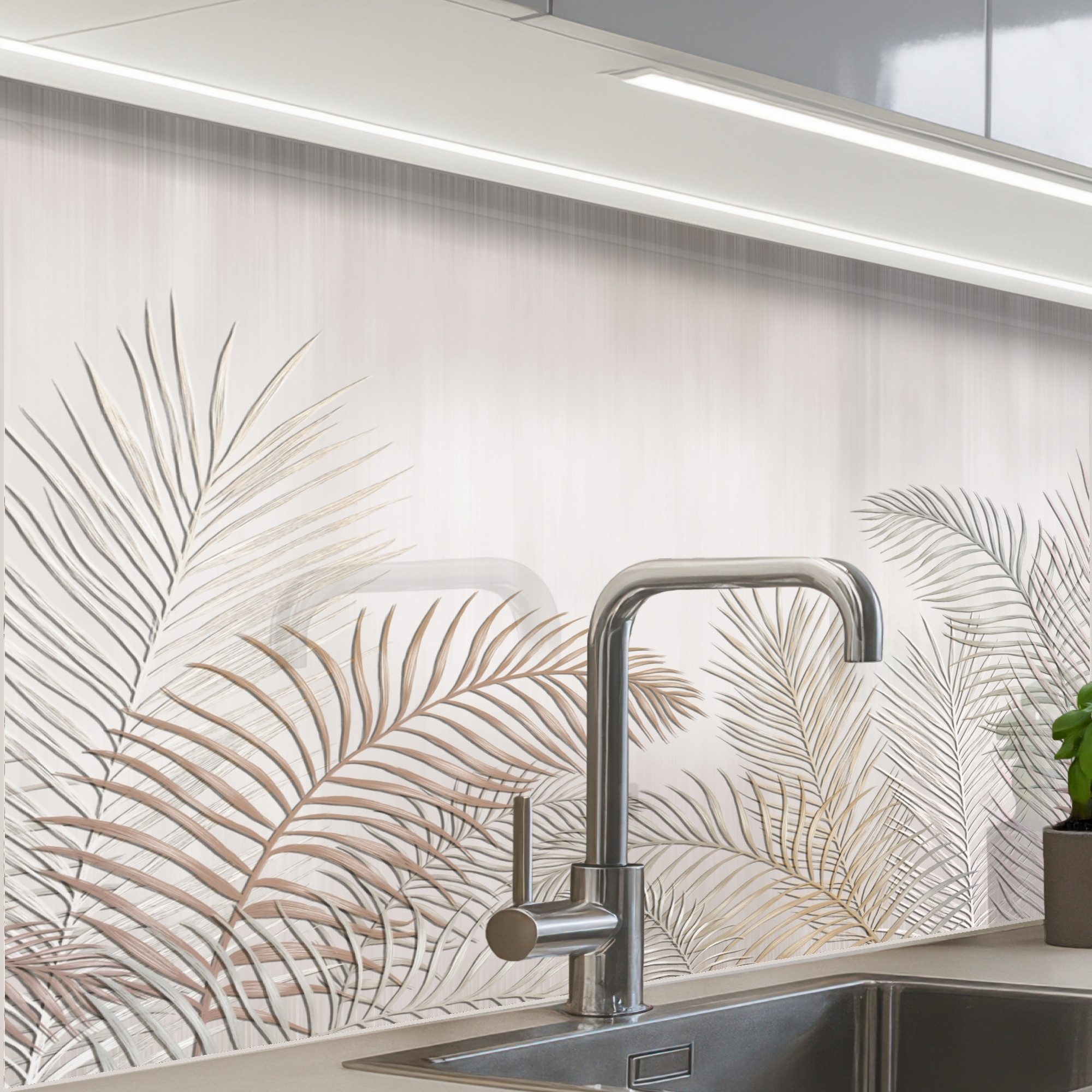 KitchenYeah Küchenrückwand selbstklebend (keine Folie) Blätter - Beige - Botanisch - Vintage, (1-tlg), Spritzschutz, Küche, Rückwand, Küchenwand, Küchenfront, 80x60 cm
