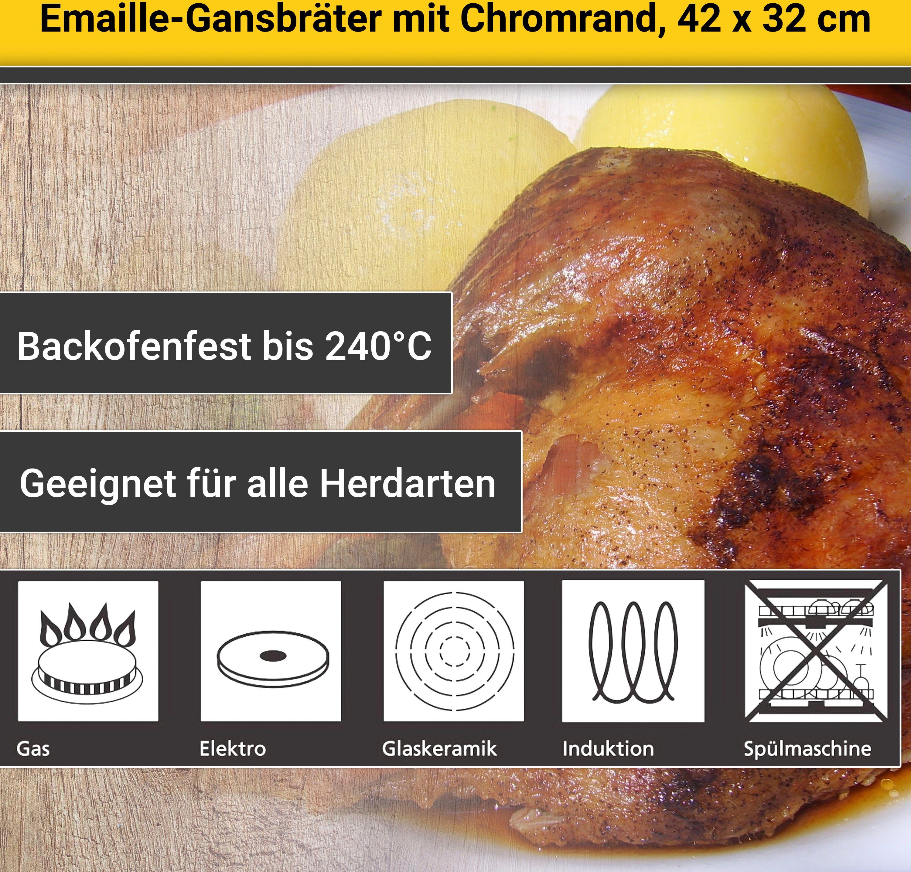 Krüger Bräter, emailliertes Stahlblech, gesprenkelt cm, Chromrand, Induktion mit 42