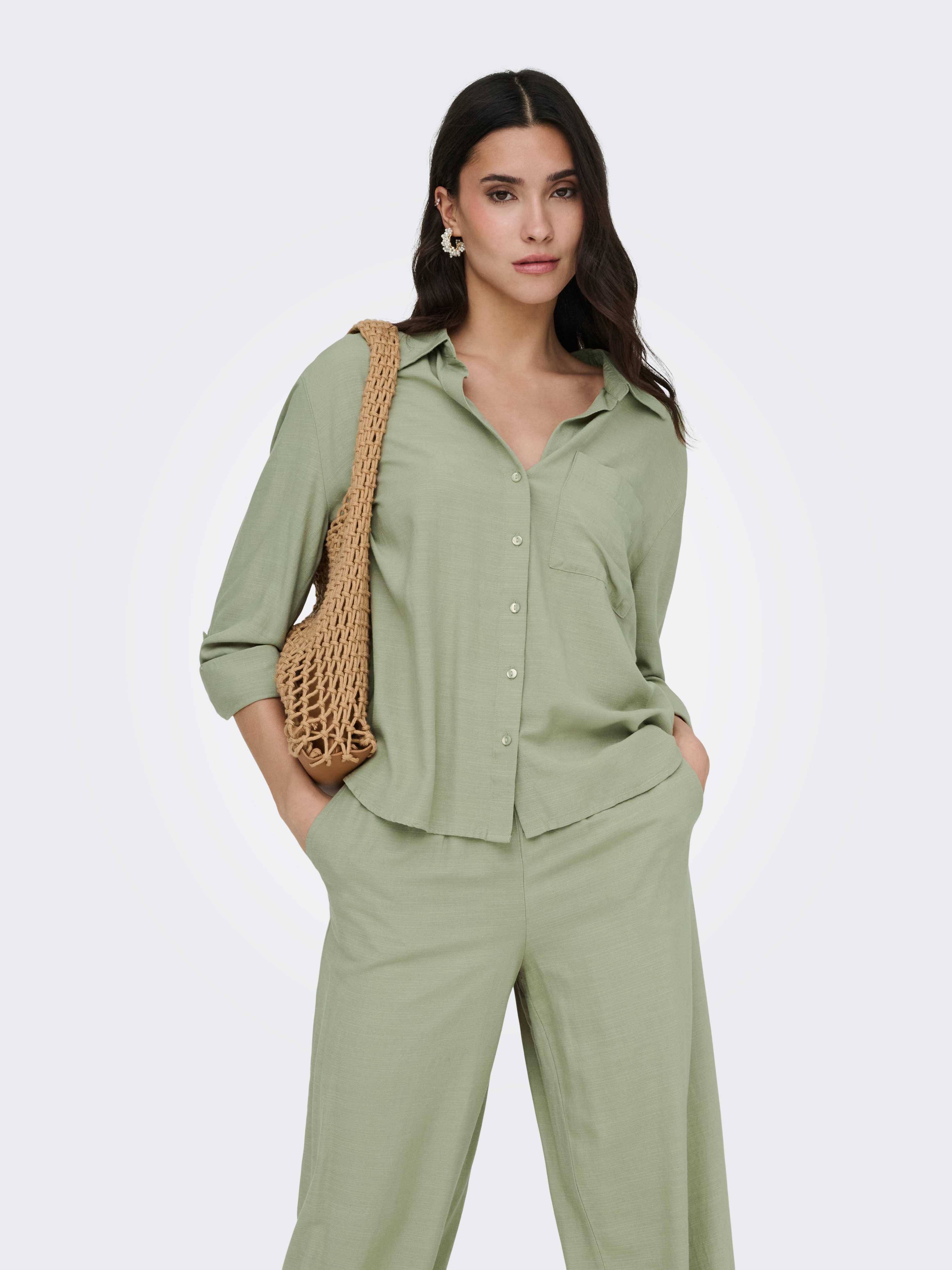 JDY Hemdbluse JDYCAYA LINEN LOOSE L/S SHIRT WVN DIA mit Leinen