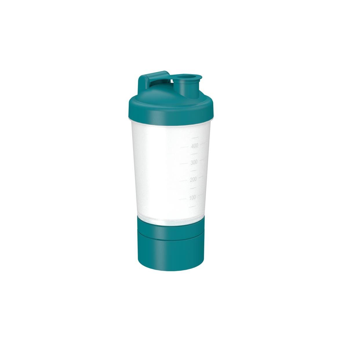 elasto Protein Shaker 400ml Fitness shaker mit 2 Fächern inkl. Sieb und Skala, Shaker für Eiweiß- & Sportgetränke, auslaufsicher, einfache Reinigung