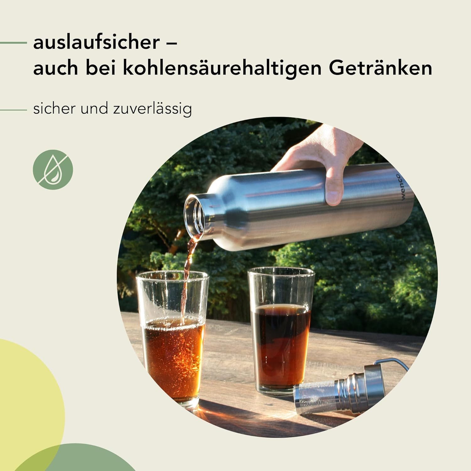 Wenco Isolierflasche Trinkflasche 1l Edelstahl, Thermoskanne für kalte, heiße Getränke mit Teesieb BPA frei silber – Bild 5 von 5