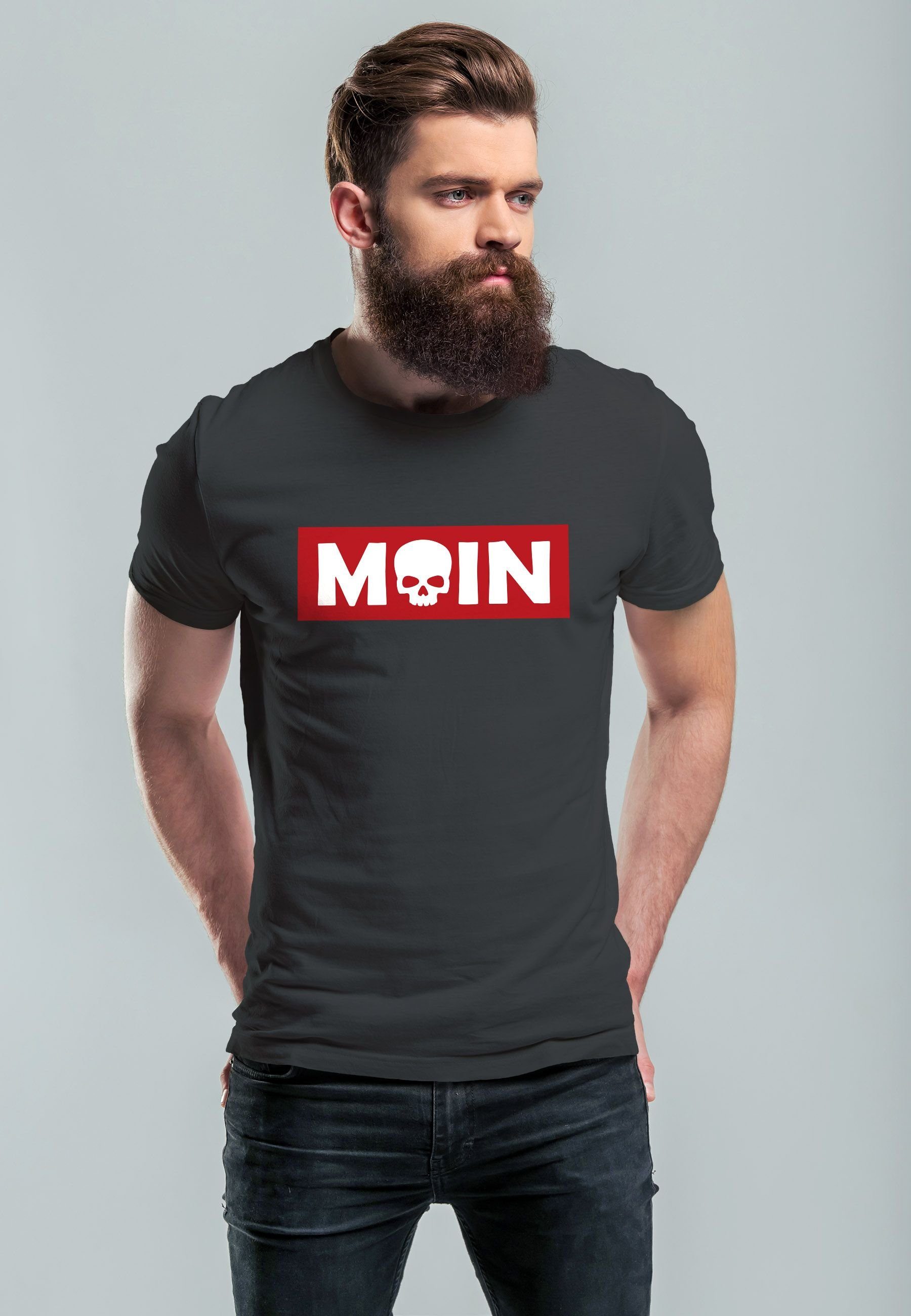 Neverless Print-Shirt Herren T-Shirt Schriftzug Moin günstig online kaufen