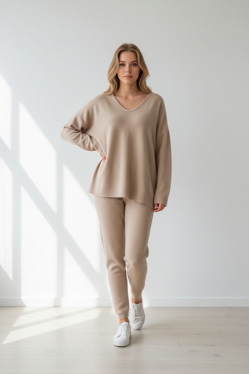 Zuckerwatte V-Ausschnitt-Pullover feingestrickt aus wertiger Viskose Stretc günstig online kaufen