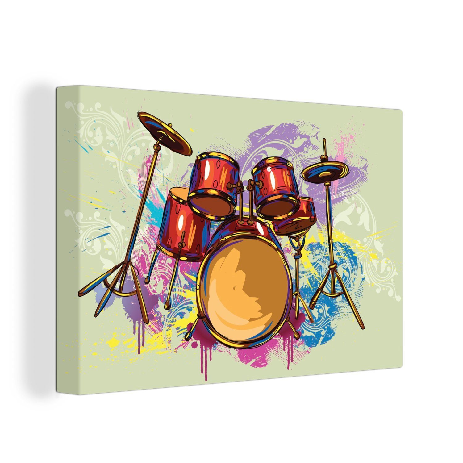 Illustration Leinwandbilder, Wanddeko, Schlagzeugs 30x20 mit St), OneMillionCanvasses® Aufhängefertig, Wandbild (1 cm Leinwandbild Farbe, eines