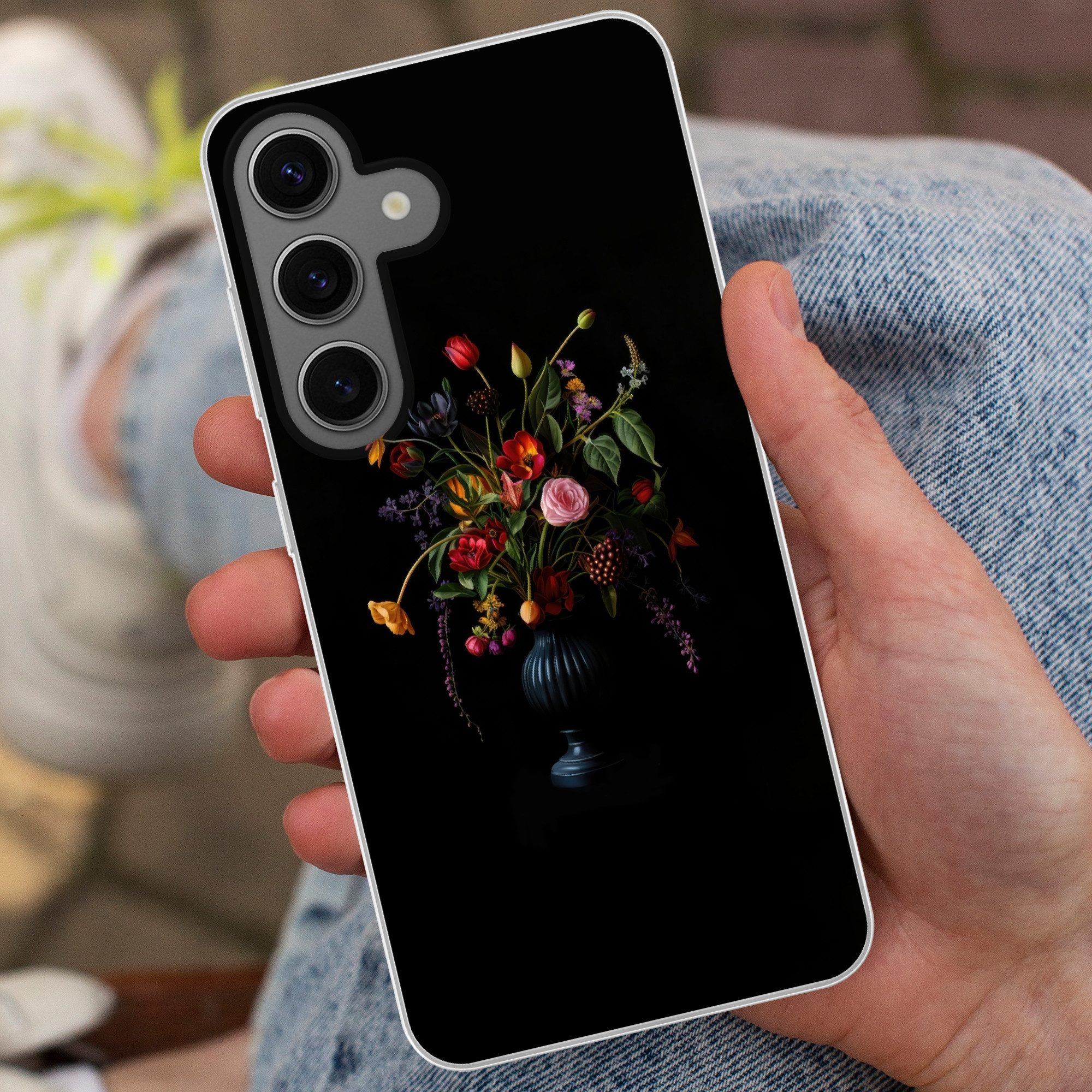 MuchoWow Handyhülle für Samsung Galaxy S24 Blumen - Beeren - Klassisch, Phone Case, Silikon, Schutzhülle Dünn