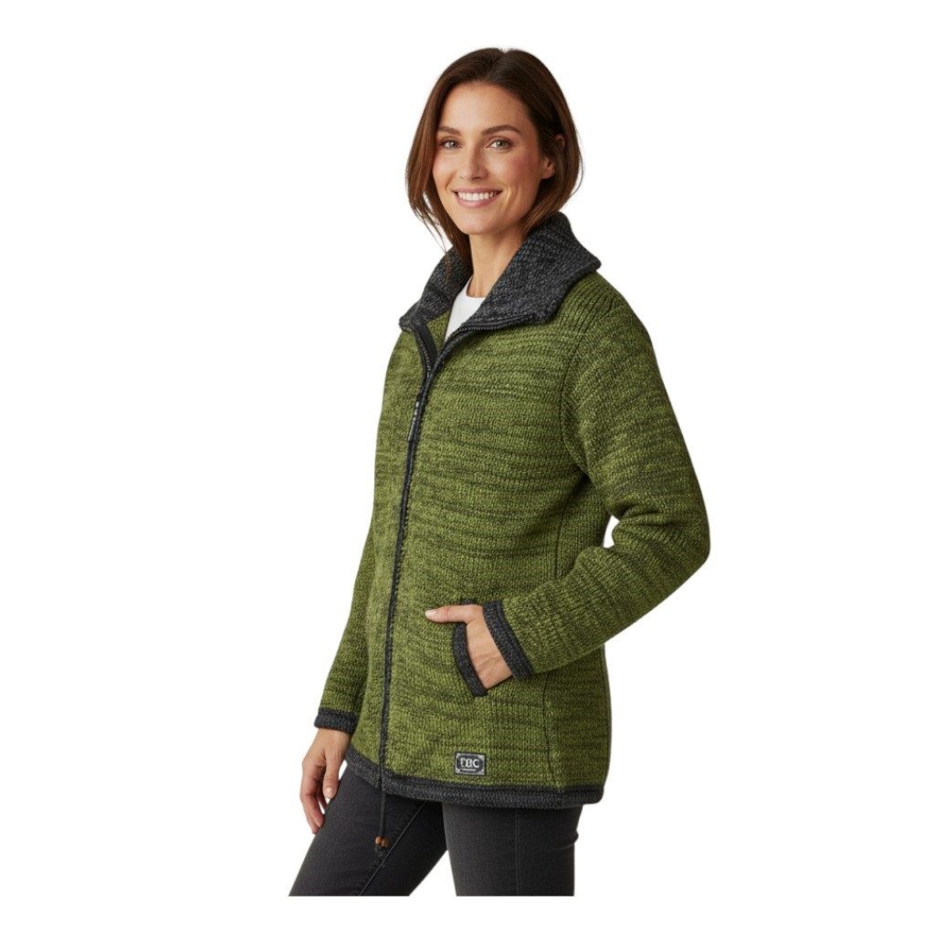 THC Natural Line Strickmantel THC Strickmantel 904 grün (1 Stück, 1-tlg., 1 Stück) Kapuzenkragen