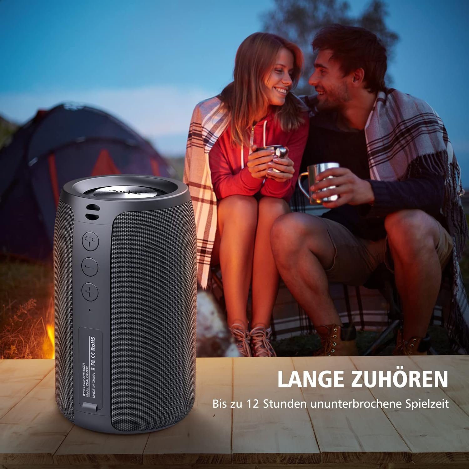 Stereo Karte/AUX,Bluetooth Pairing) IPX5 USB/TF W, Lautsprecher (Bluetooth, mit 10 ZEALOT Wasserdicht, Dual Box