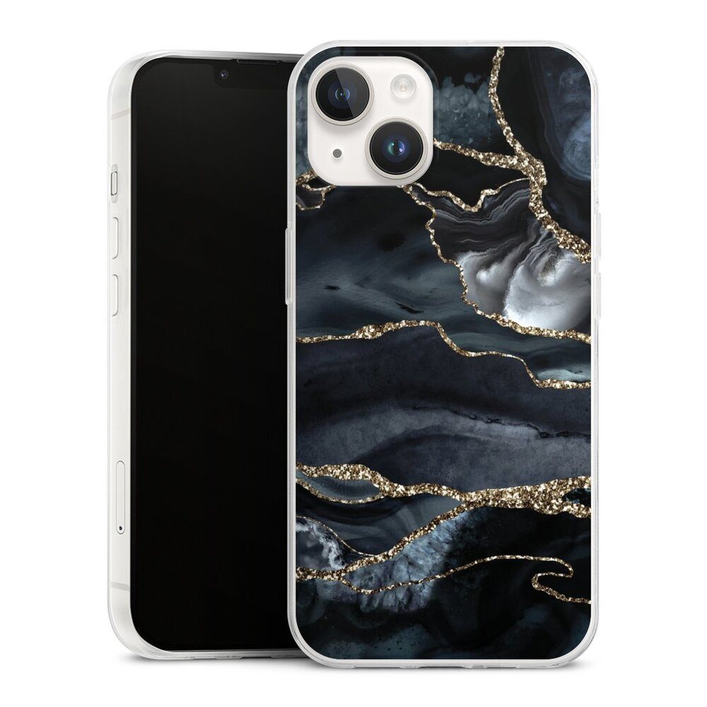 DeinDesign Handyhülle Glitzer Look Marmor Trends Dark marble gold Glitter look, Apple iPhone 14 Slim Case Silikon Hülle Ultra Dünn Schutzhülle