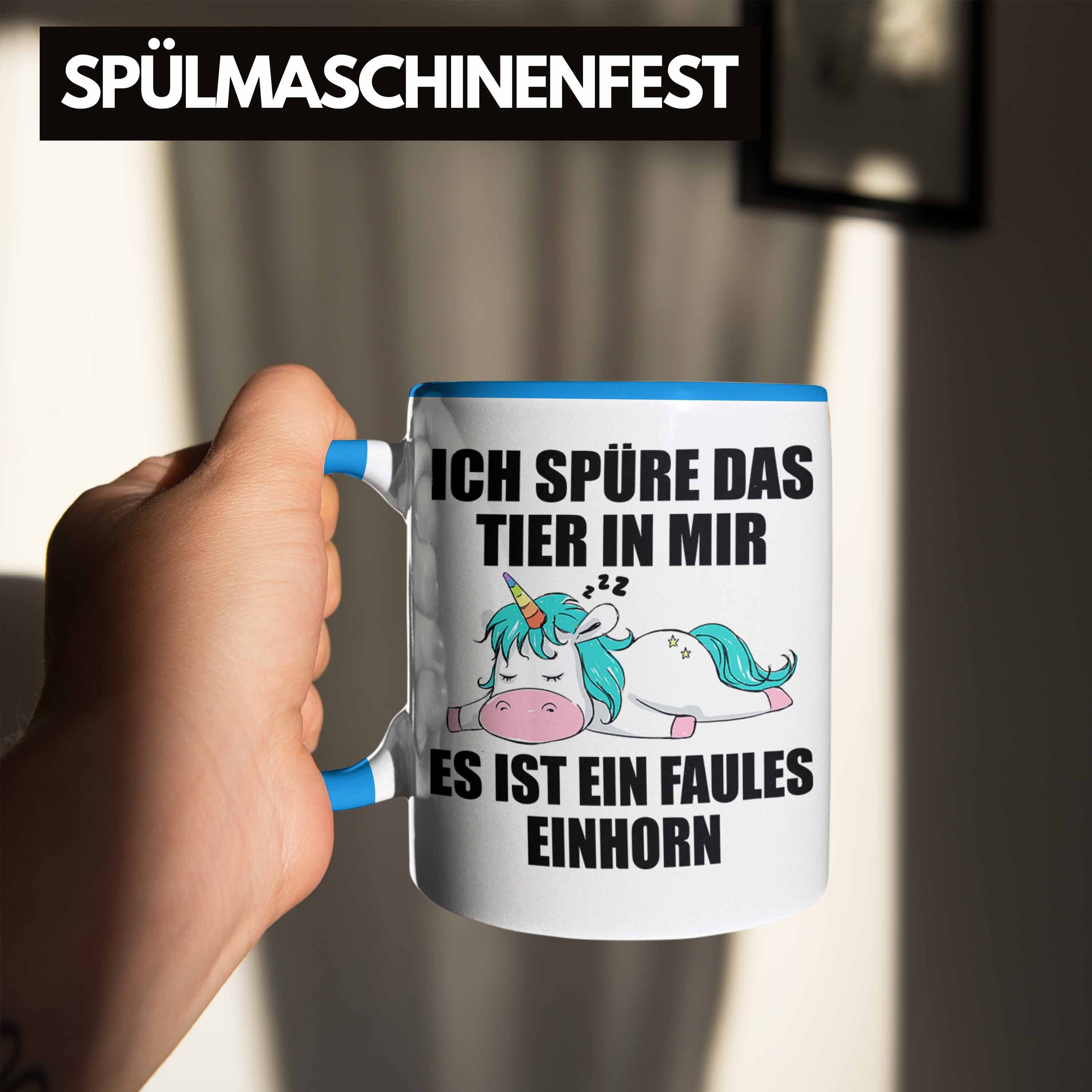 Lustige Mitarbeiter - Tasse Geschenk Sprüche Trendation Einhorn Trendation Tasse Arbeitskollege Abschiedsgeschenk Blau Kollegin