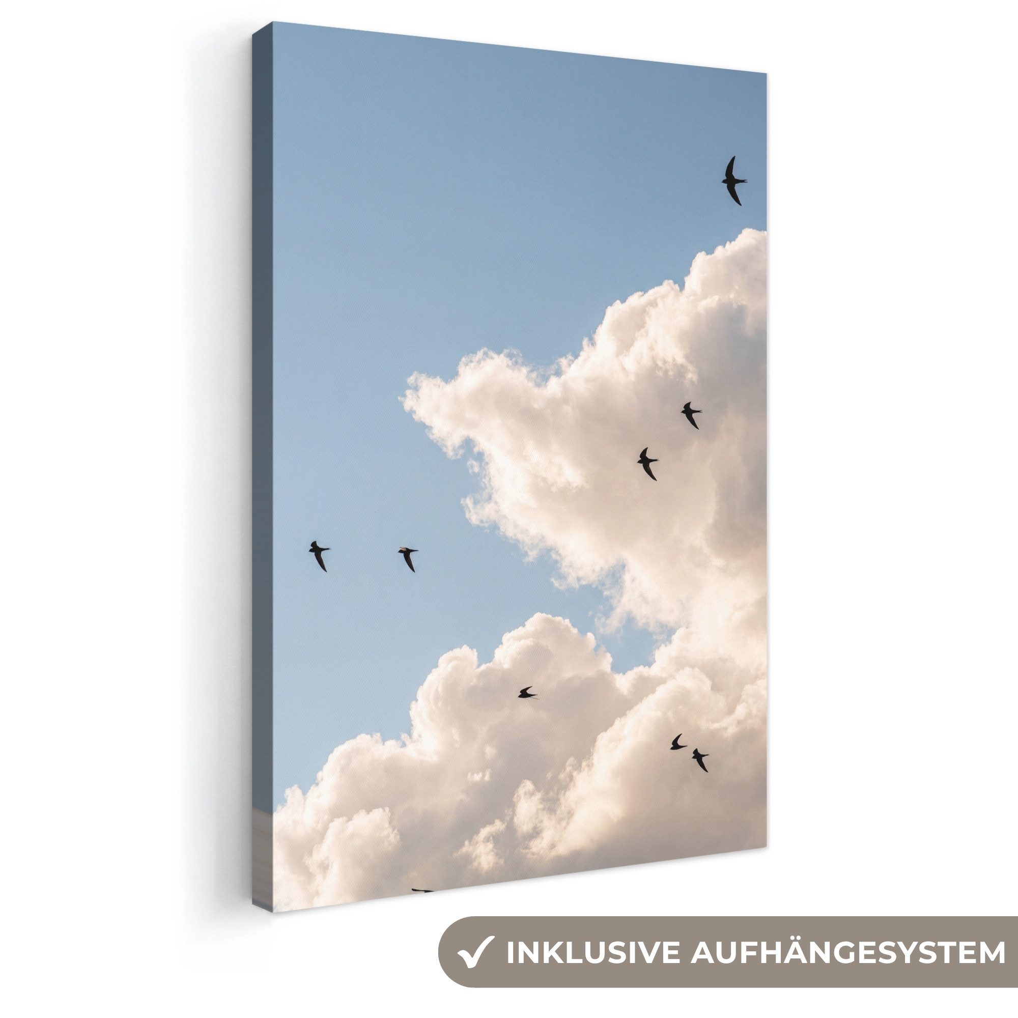 OneMillionCanvasses® Leinwandbild Vogel – Flug – Wolken – Natur – Blau, Fotodruck (1 St), Leinwand Canvas Wandbild, Wanddekoration 20x30 cm