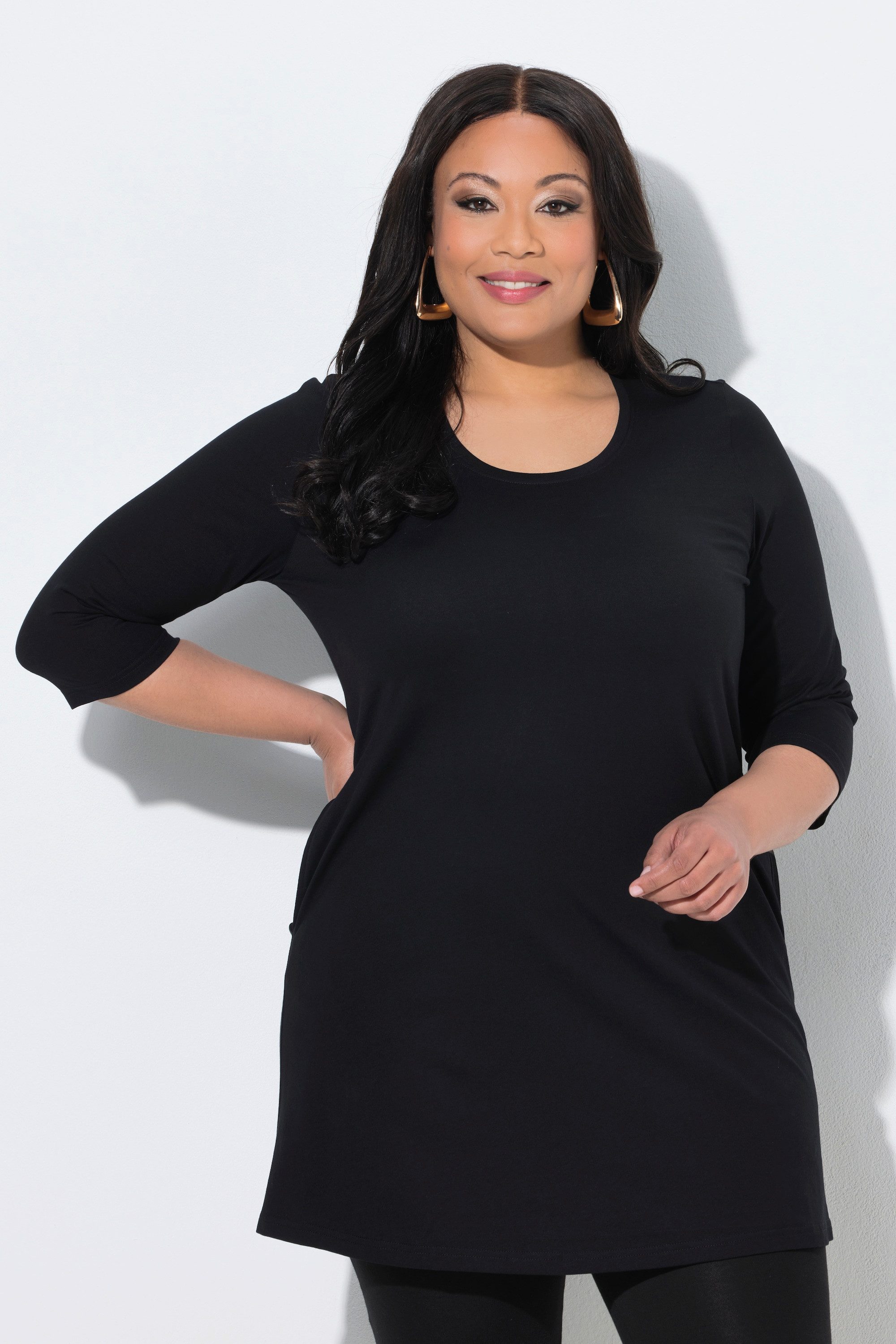 Longshirt Longshirt A-Linie Rundhalsausschnitt 3/4-Arm