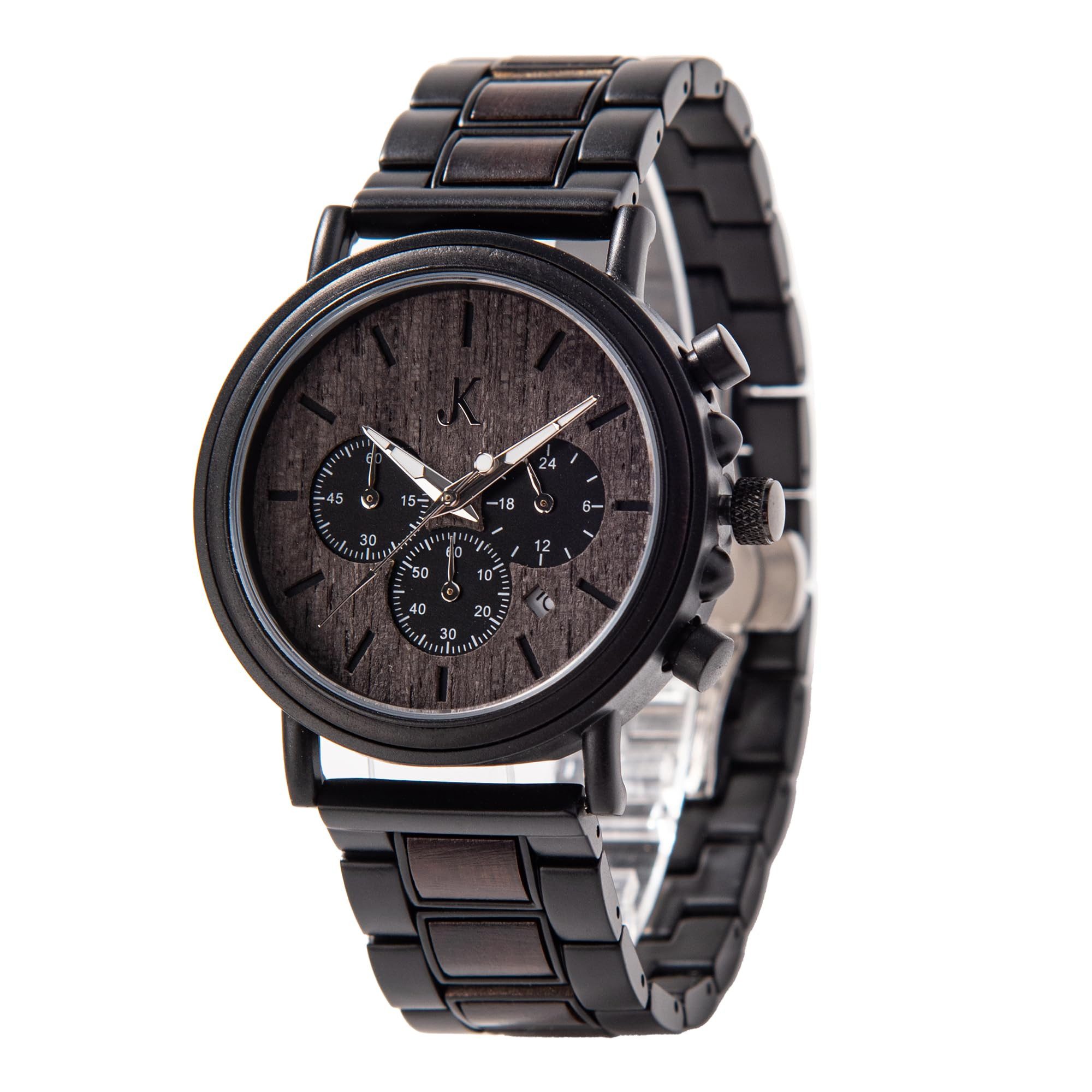 Kim Johanson Quarzuhr Military Herren Holzuhr mit Datum in Schwarz und Dunk günstig online kaufen