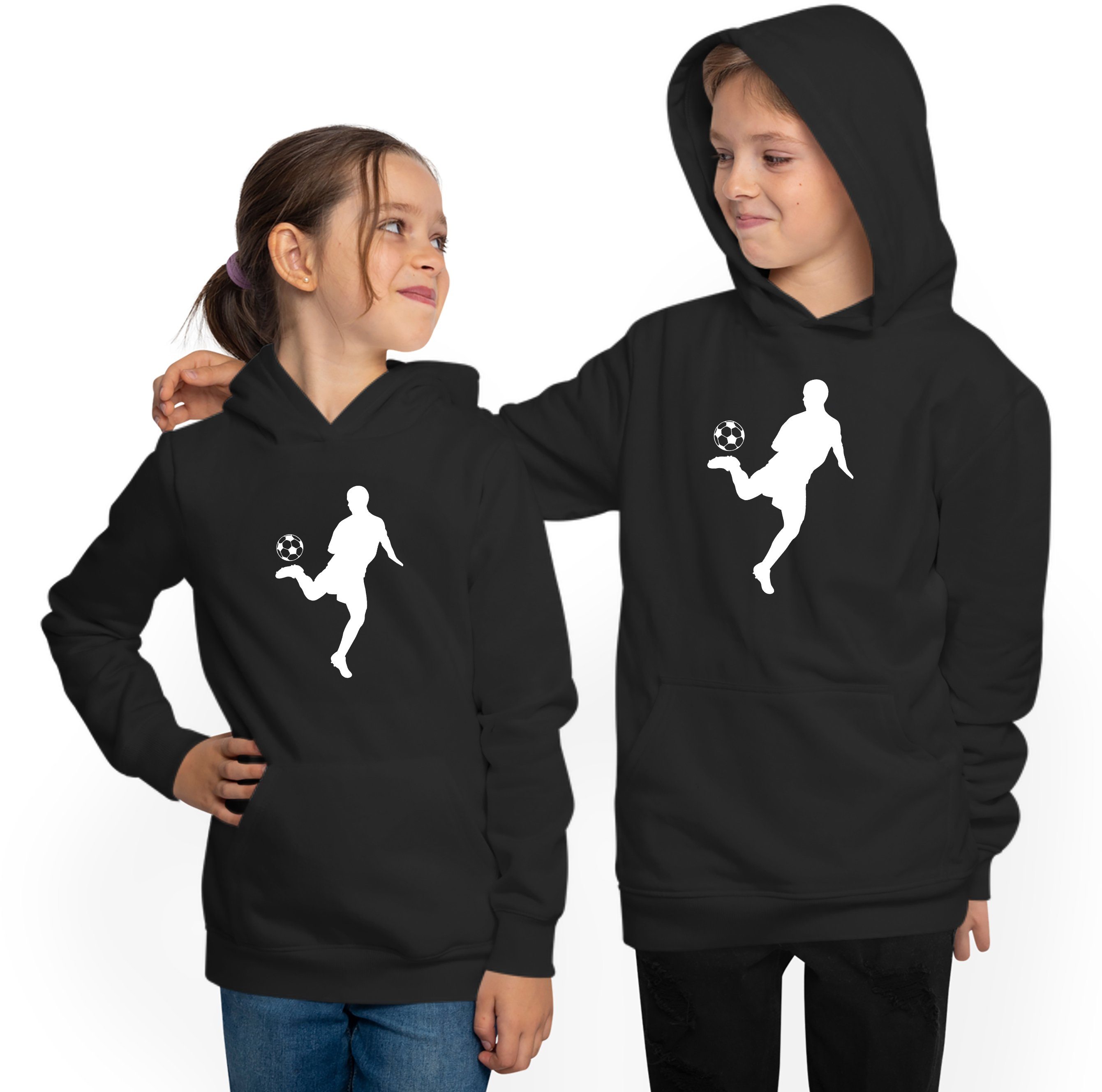 MyDesign24 Hoodie Kinder Kapuzenpullover - Fußball Hoodie mit Fussballer Silhouette Kapuzensweater mit Aufdruck i470