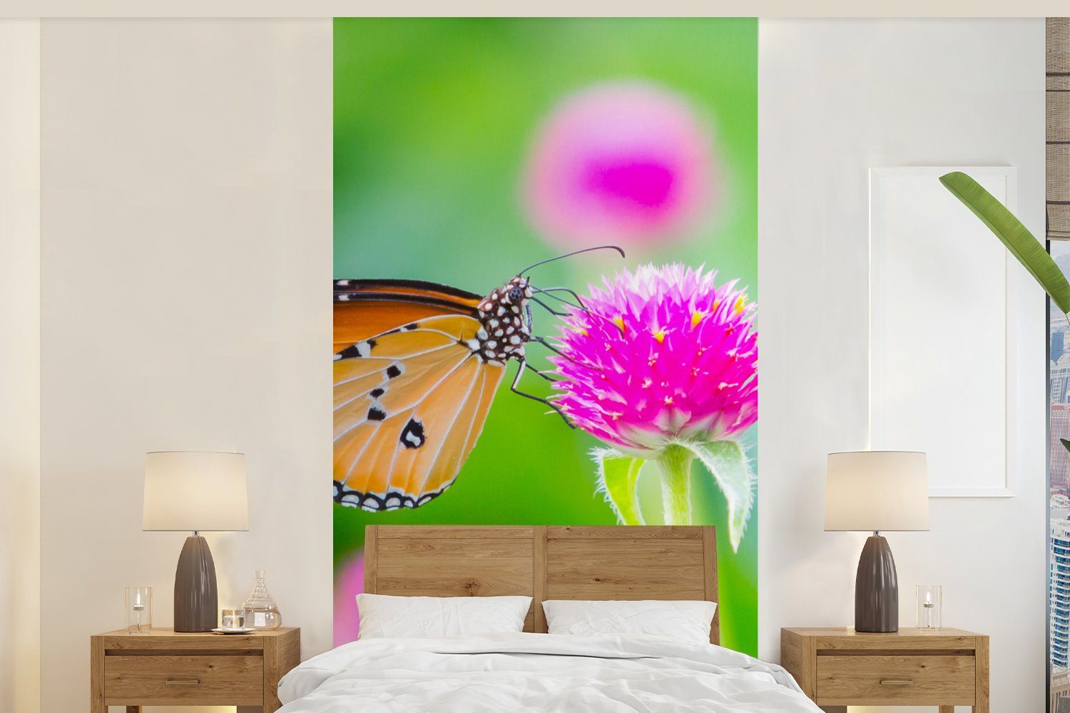 MuchoWow Fototapete Landleben - Schmetterling - Distel - Blume, Matt, bedruckt, (2 St), Vliestapete für Wohnzimmer Schlafzimmer Küche, Fototapete