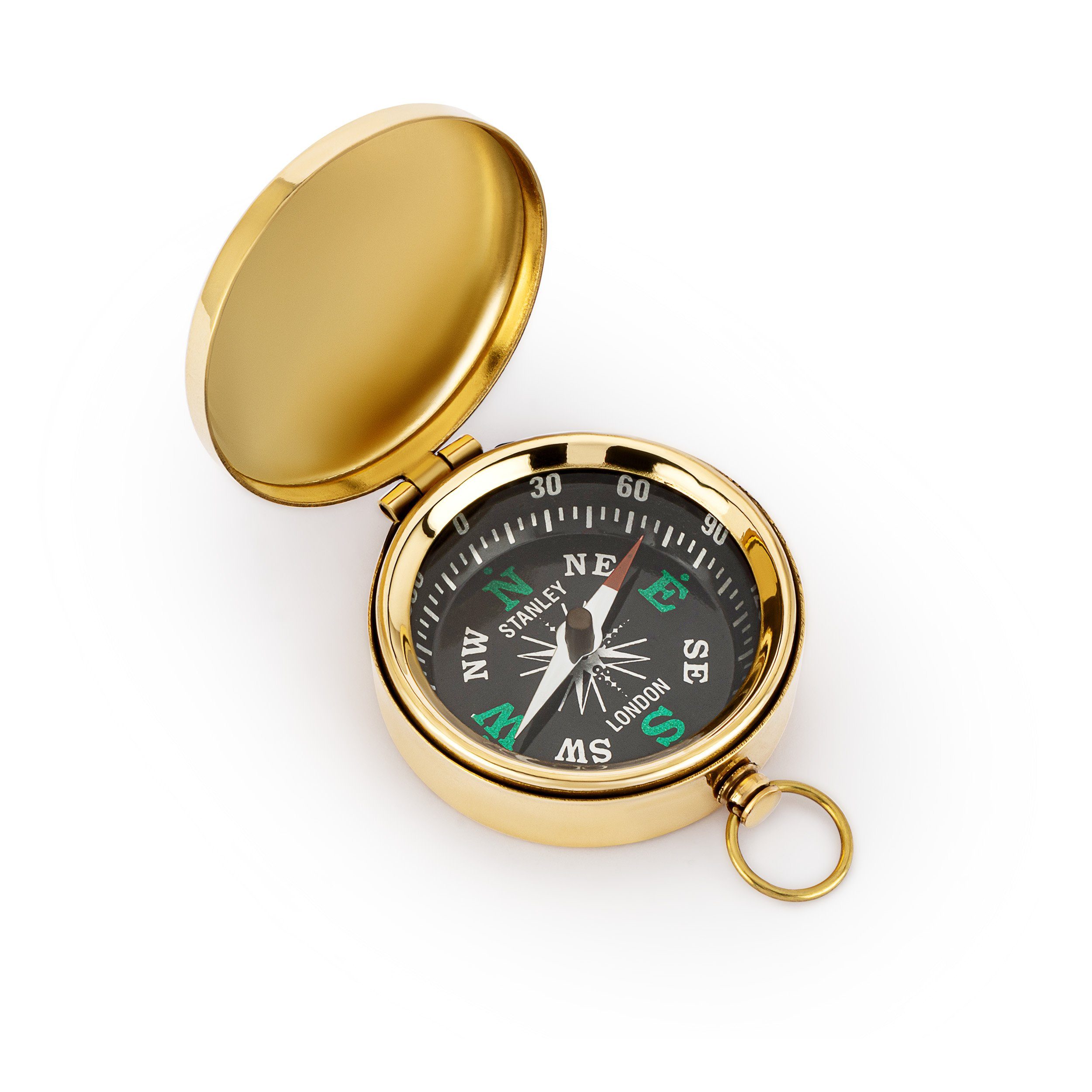 Kompass Maritim Kompass 4,5cm mit Deckel und Ring aus Messing gold Taschenkomp