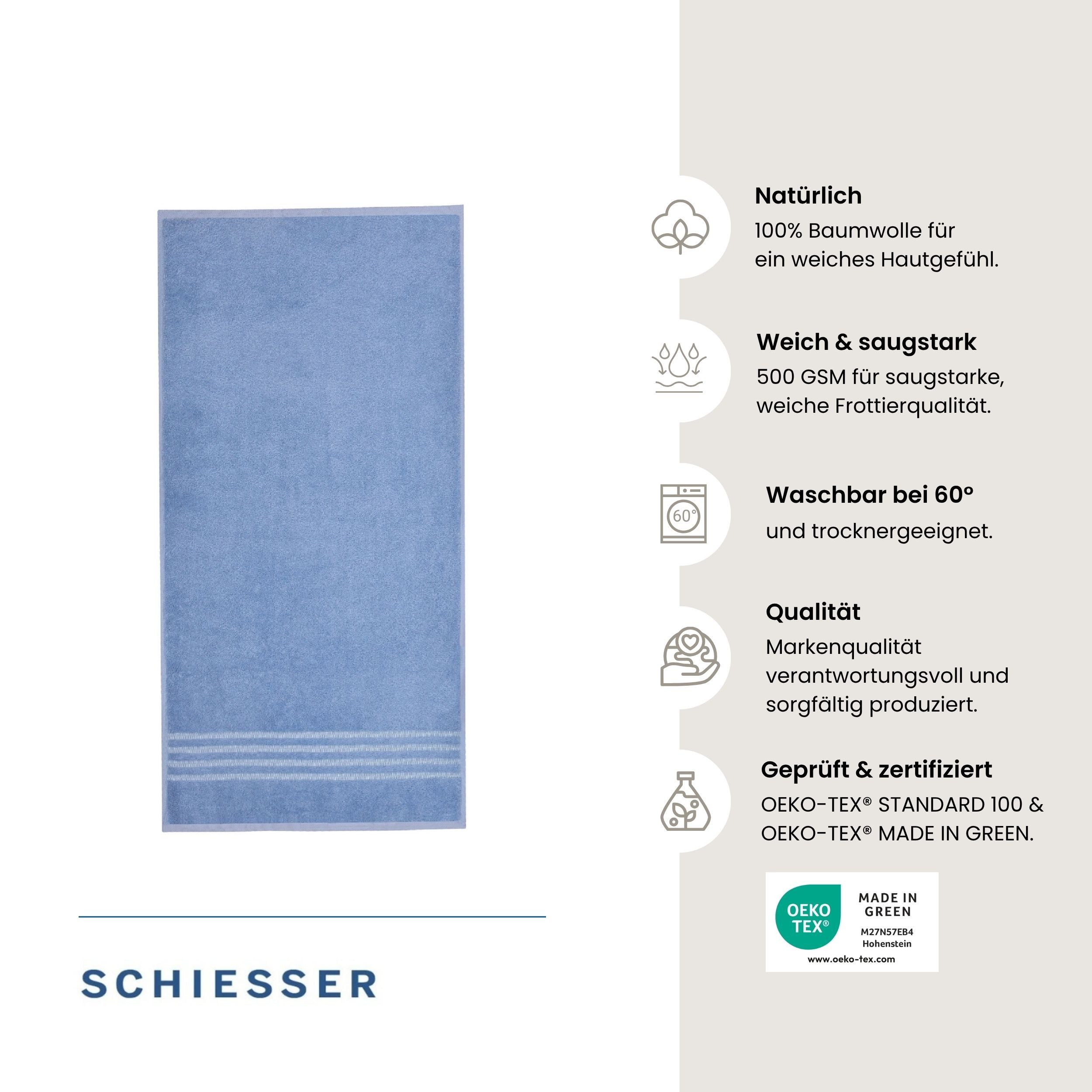 Schiesser Duschtücher Milano aus 100% Baumwolle mit eleganter Bordüre in Hoch-Tief-Optik, Frottier (Set, 2-St), OEKO-TEX® MADE IN GREEN – Bild 2 von 5