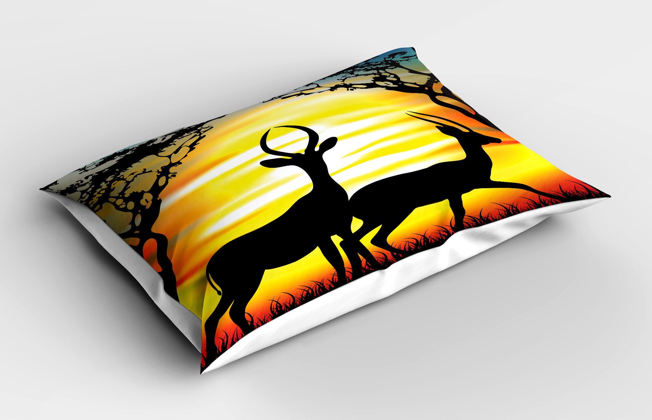Kissenbezüge Dekorativer Antilope Size Gedruckter auf Tiere Sonnenuntergang Standard (1 King Abakuhaus Kissenbezug, Stück)
