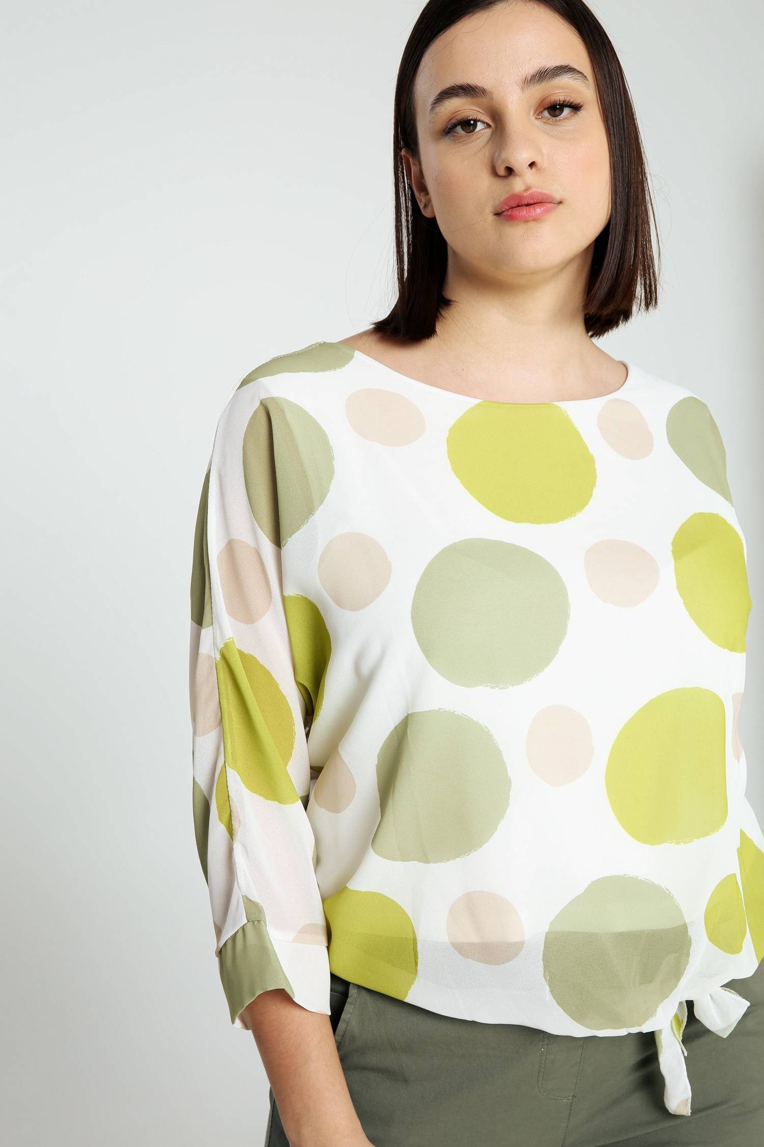 (1-tlg) Polka-Dot-Muster In Knopf Ballonform Cassis Mit Und Shirtbluse Bluse