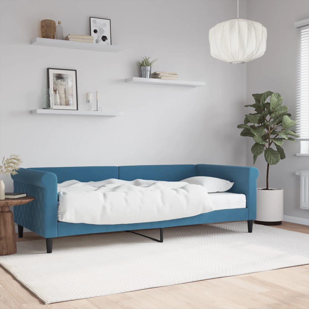 vidaXL Gästebett Gästebett Tagesbett mit Matratze Blau 90x200 cm Samt Bett günstig online kaufen