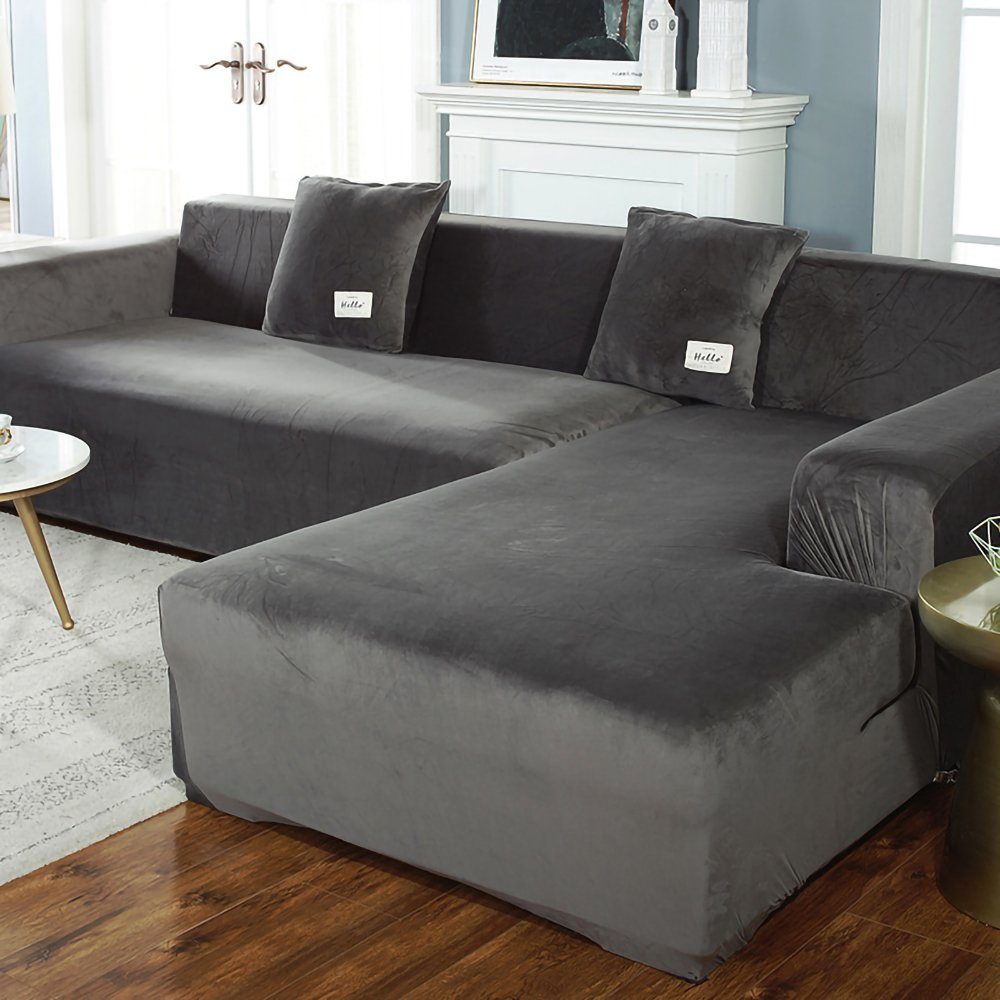 Sofahusse Sofabezug dunkelgrau(190*230cm) für Stretch Waschbar Juoungle Universal L-Form Sofaüberwurf