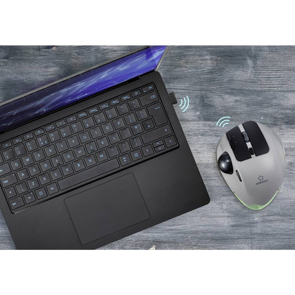 Renkforce RF-WLEM-500 Trackball Kabellos, Funk, Bluetooth® Optisch Grau, Schwarz Mäuse (Ergonomisch, Daumentrackball, RGB-Beleuchtung, Wiederaufladbar) – Bild 5 von 5