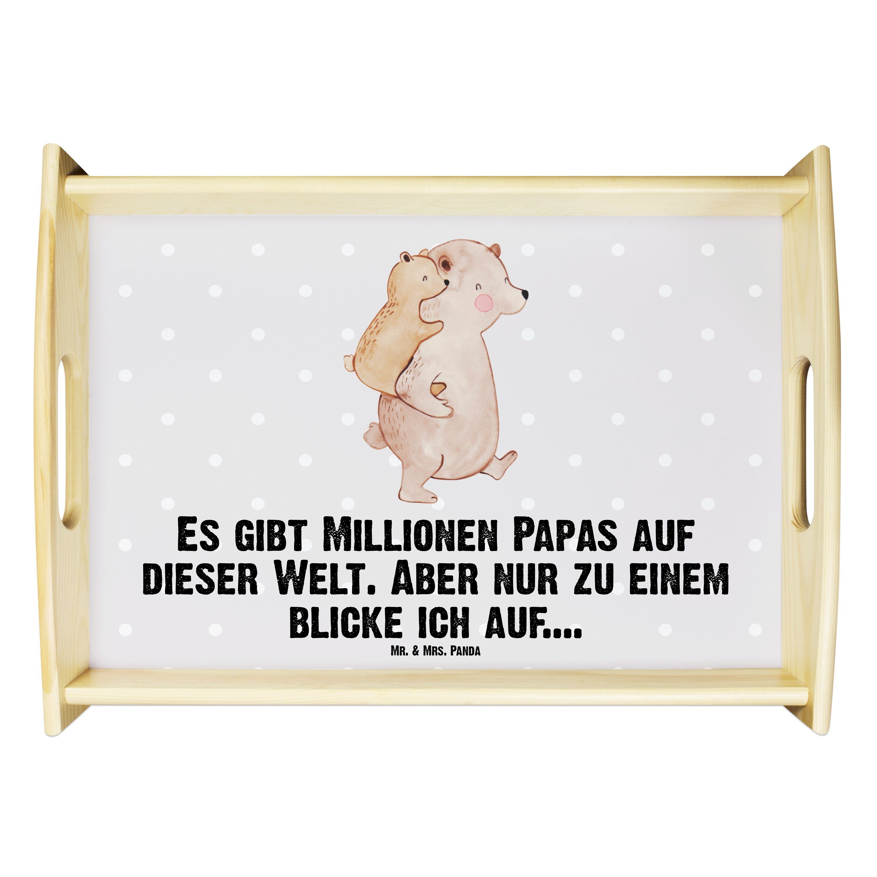 Mr. & lasiert, Panda Papa Grau Tablett - Frühstückstablett, Mrs. Bär welt, Pastell Echtholz Vatertag, (1-tlg) - Geschenk