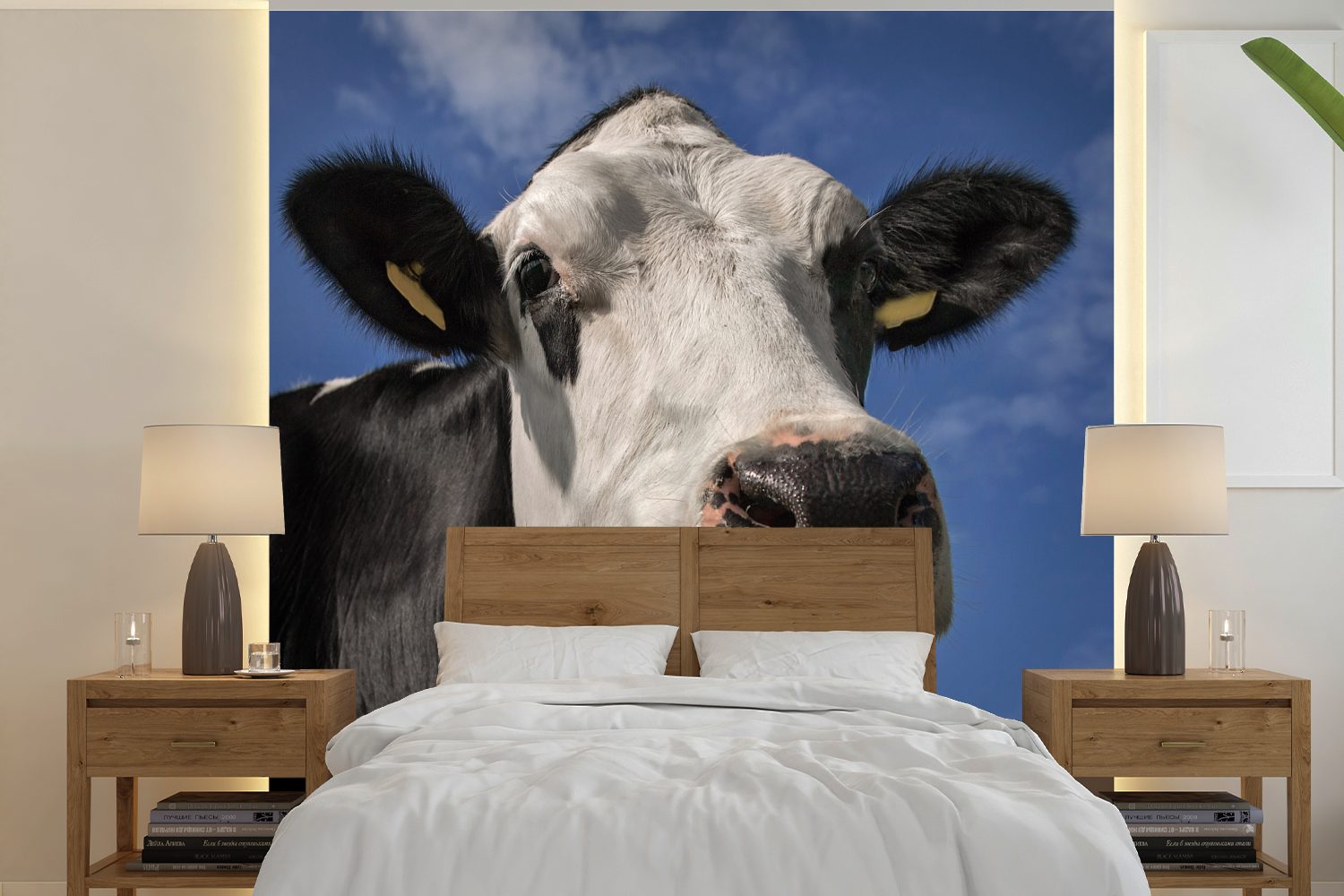 MuchoWow Fototapete Kuh - Weiß - Nase - Tiere, Matt, bedruckt, (5 St), Vinyl Tapete für Wohnzimmer oder Schlafzimmer, Wandtapete