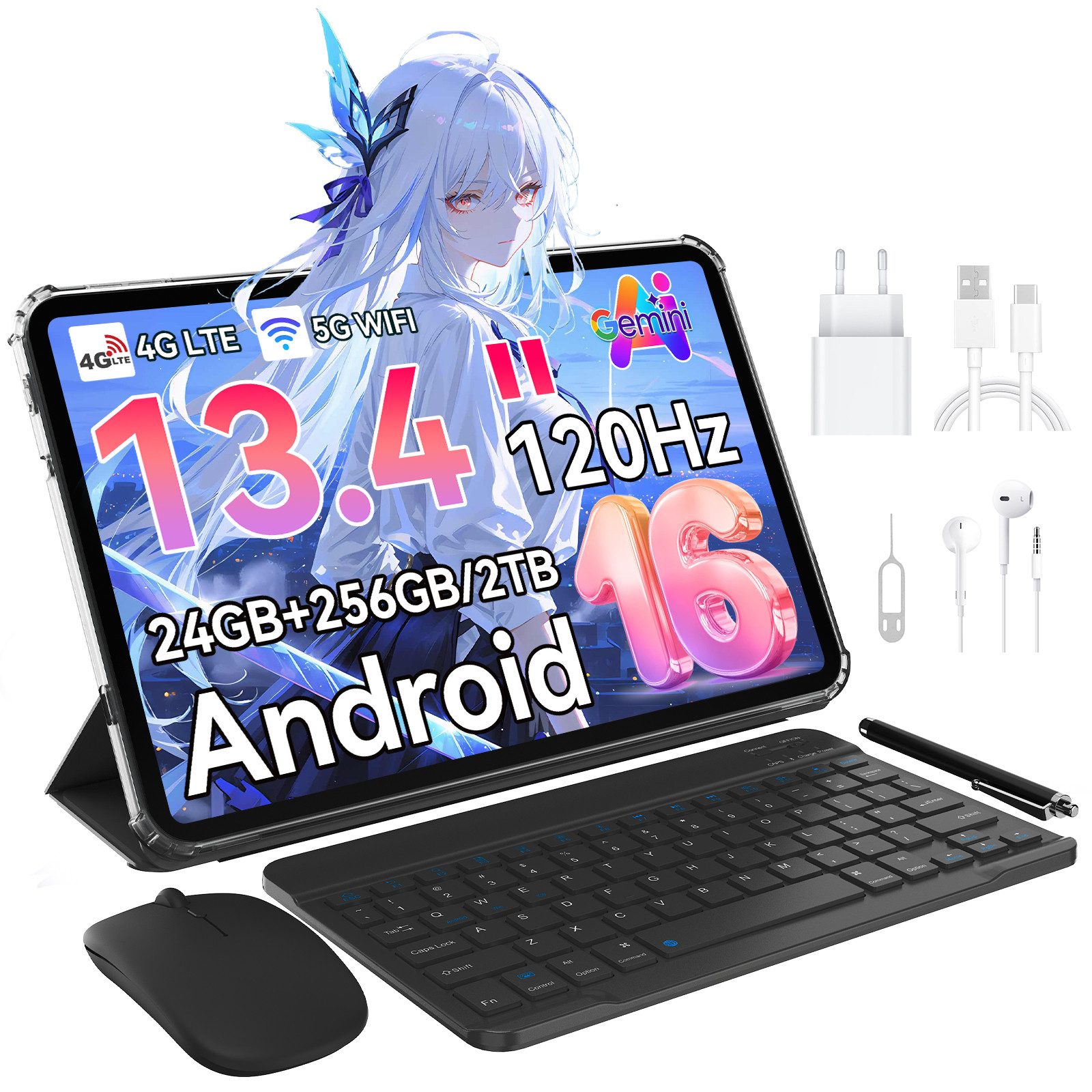 blackview 13.4″ P200 120Hz Android 16 mit Maus Tastatur Stylus Tablet (13,4", 256 GB, Android 16, 4G(LTE), 13,4 zoll, Android 16, 4G LTE, 120Hz)