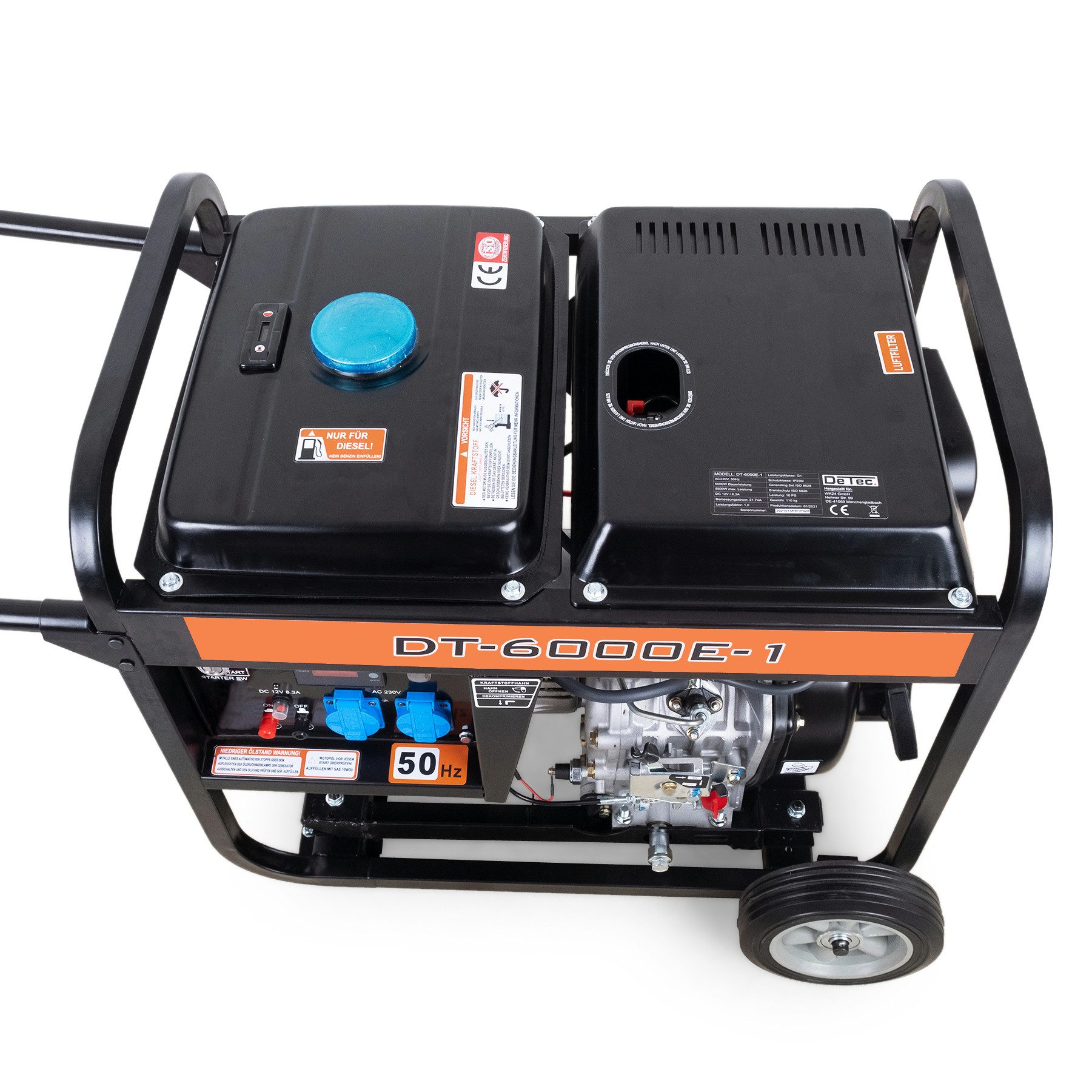 DeTec. DeTec. 1-phase diesel generator, 5kW emergency power generator, 230V, starter battery, 11.5l diesel tank