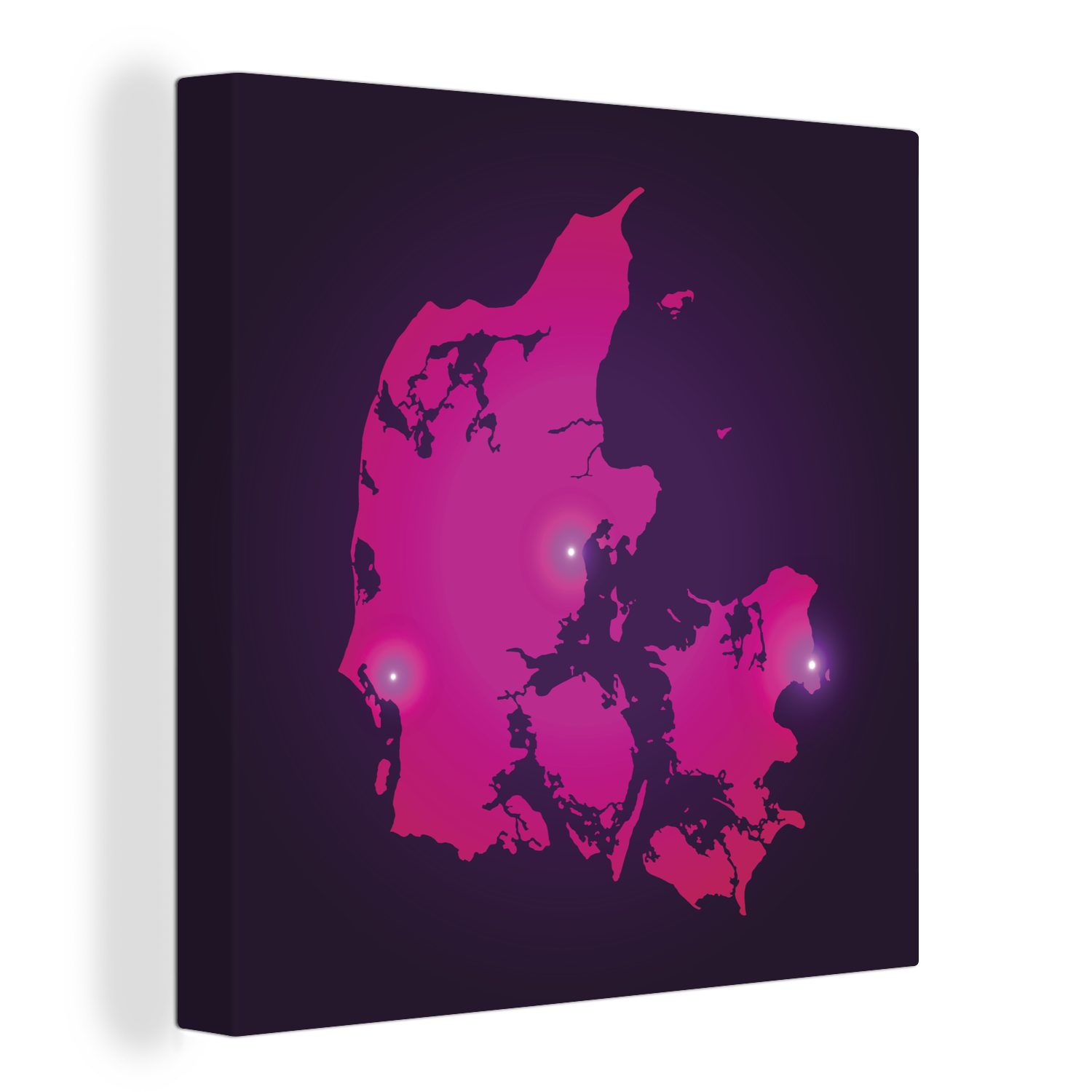 OneMillionCanvasses® Leinwandbild Illustration von Dänemark in Lila, (1 St), Leinwand Bilder für Wohnzimmer Schlafzimmer