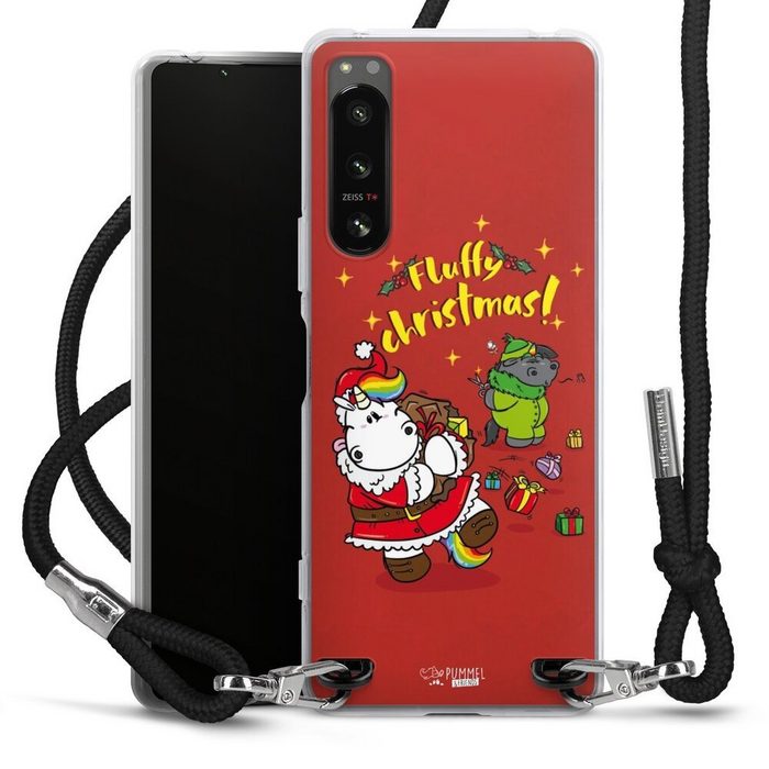 DeinDesign Handyhülle Pummeleinhorn Fluffy Christmas Red Sony Xperia 5 IV Handykette Hülle mit Band Case zum Umhängen