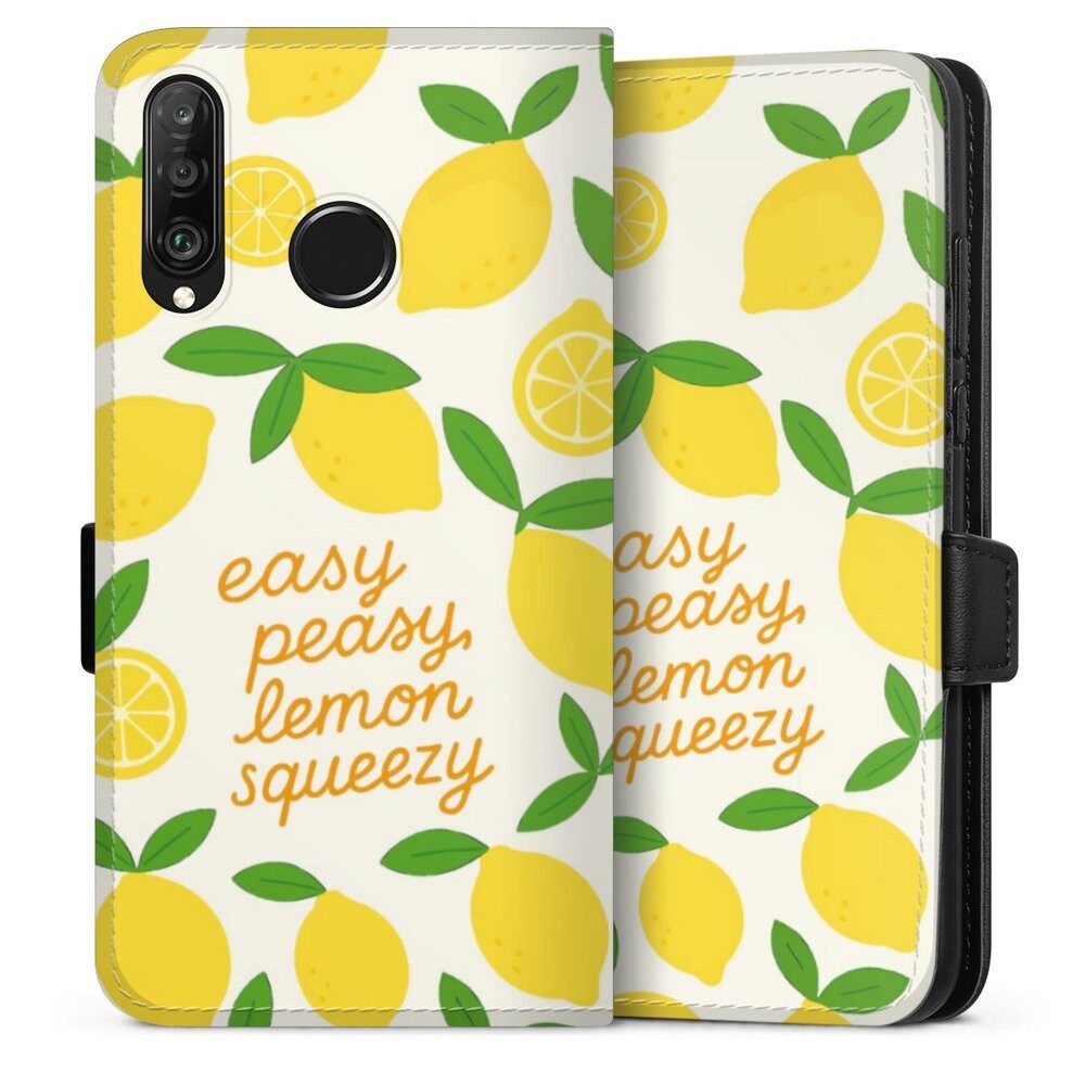 DeinDesign Handyhülle Zitrone Spruch Statement Easy Peasy Lemon Queezy, Huawei P30 Lite Premium Hülle Handy Flip Case Wallet Cover