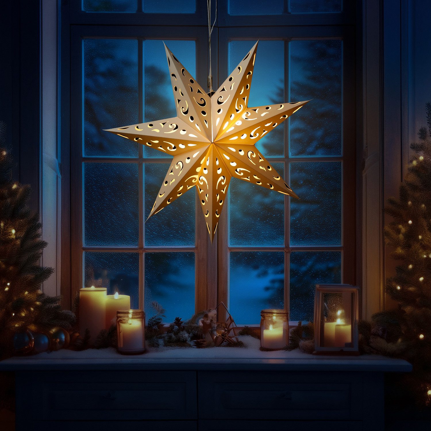 MARELIDA LED Stern Papierstern Weihnachtsstern Faltstern beleuchtet 58cm Batterie weiß, LED Classic, warmweiß (2100K bis 3000K)