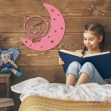 Namofactur LED Nachtlicht Bär auf Mond - Schlaflicht mit Bären Motiv für Kleinkinder, Ohne Zugschalter/Stern, LED fest integriert, Warmweiß, Wanddekoobjekt Kinderzimmer Leuchte batteriebetrieben