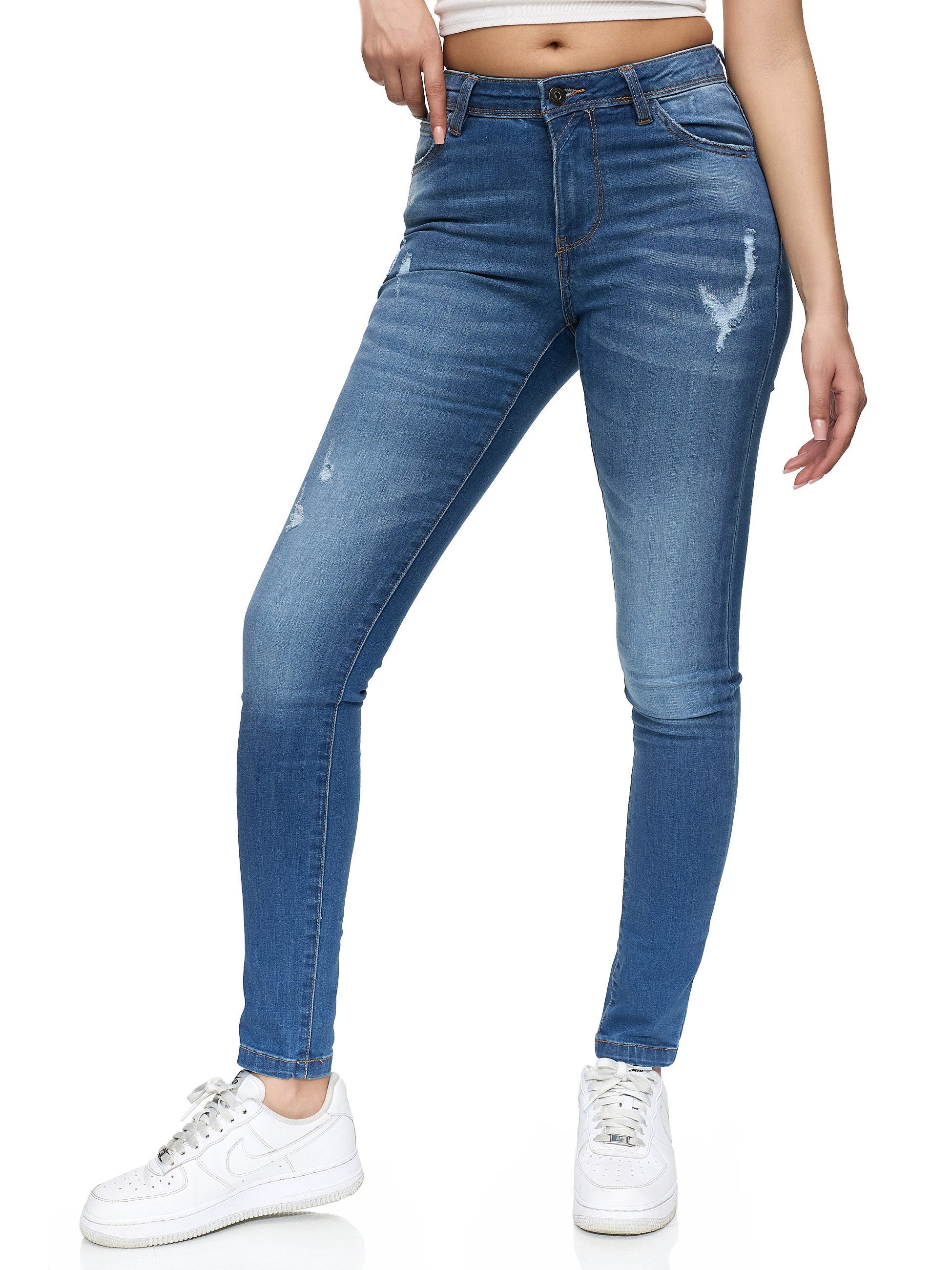 REPUBLIX Stretch-Jeans STELLA Damen Destroyed Mid Waist Stretch Denim Jeans