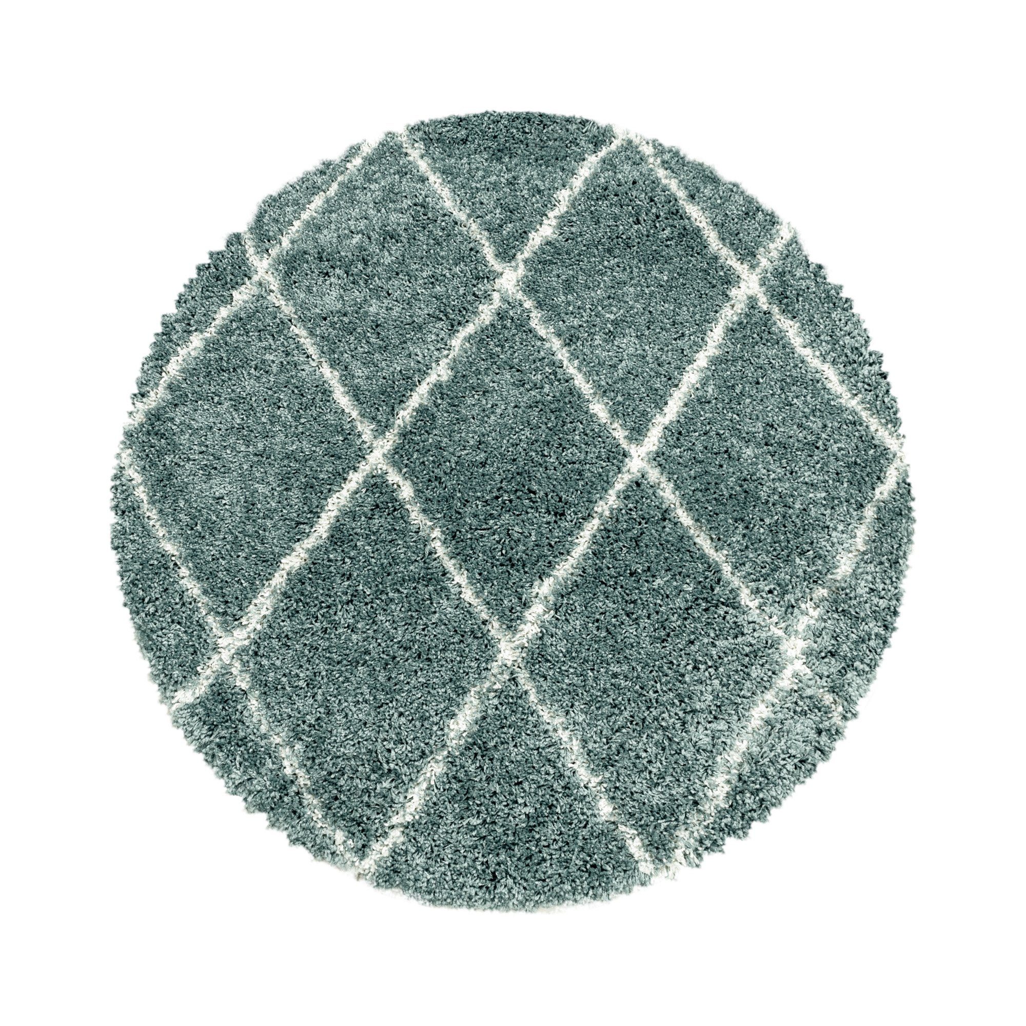 Teppich Geometrisch Design, Teppium, Rund, Höhe: 30 mm, Teppich Wohnzimmer Blau