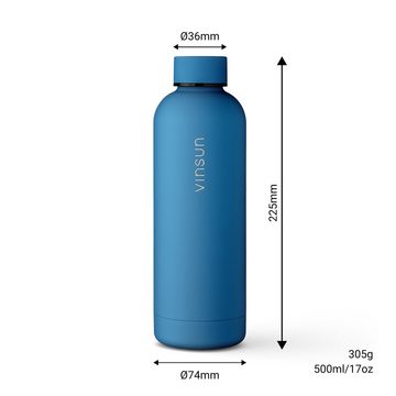 Vinsun Trinkflasche Edelstahl Trinkflasche 500ml - Kohlensäure geeignet - auslaufsicher, Kohlensäure geeignet, auslaufsicher, Geruchs- und Geschmacksneutral