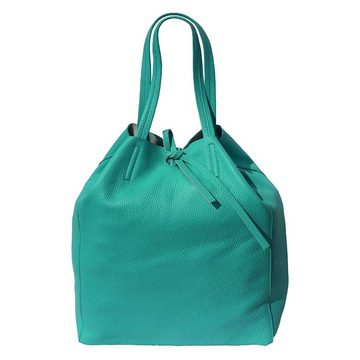 FLORENCE Schultertasche Florence ital. Echtleder Shopper türkis (Shopper), Damen Leder Shopper, Schultertasche, türkis ca. 30cm