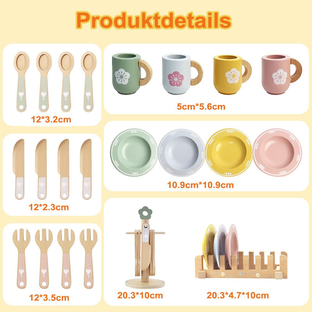 CLTYQ Spielgeschirr Kinderküchen Zubehör Spielgeschirr Kinder Holz 22 Teile günstig online kaufen